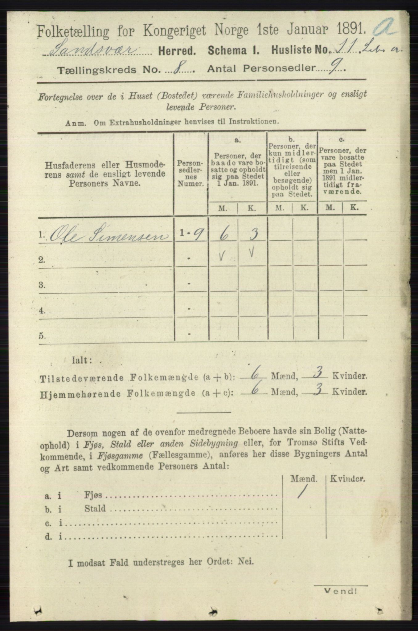 RA, 1891 census for 0629 Sandsvær, 1891, p. 4278