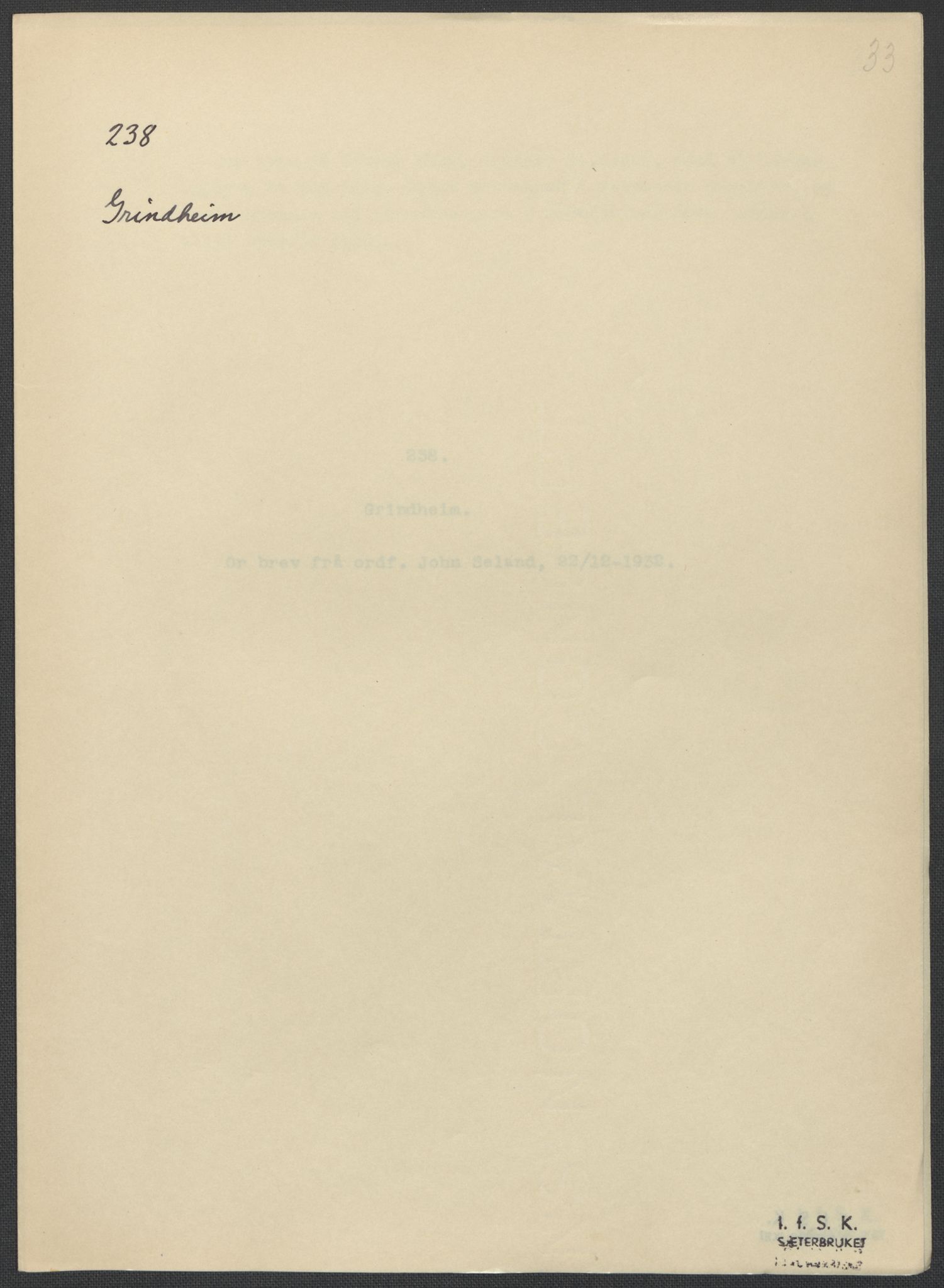 Instituttet for sammenlignende kulturforskning, RA/PA-0424/F/Fc/L0008/0003: Eske B8: / Vest-Agder (perm XXI), 1932-1935, p. 33