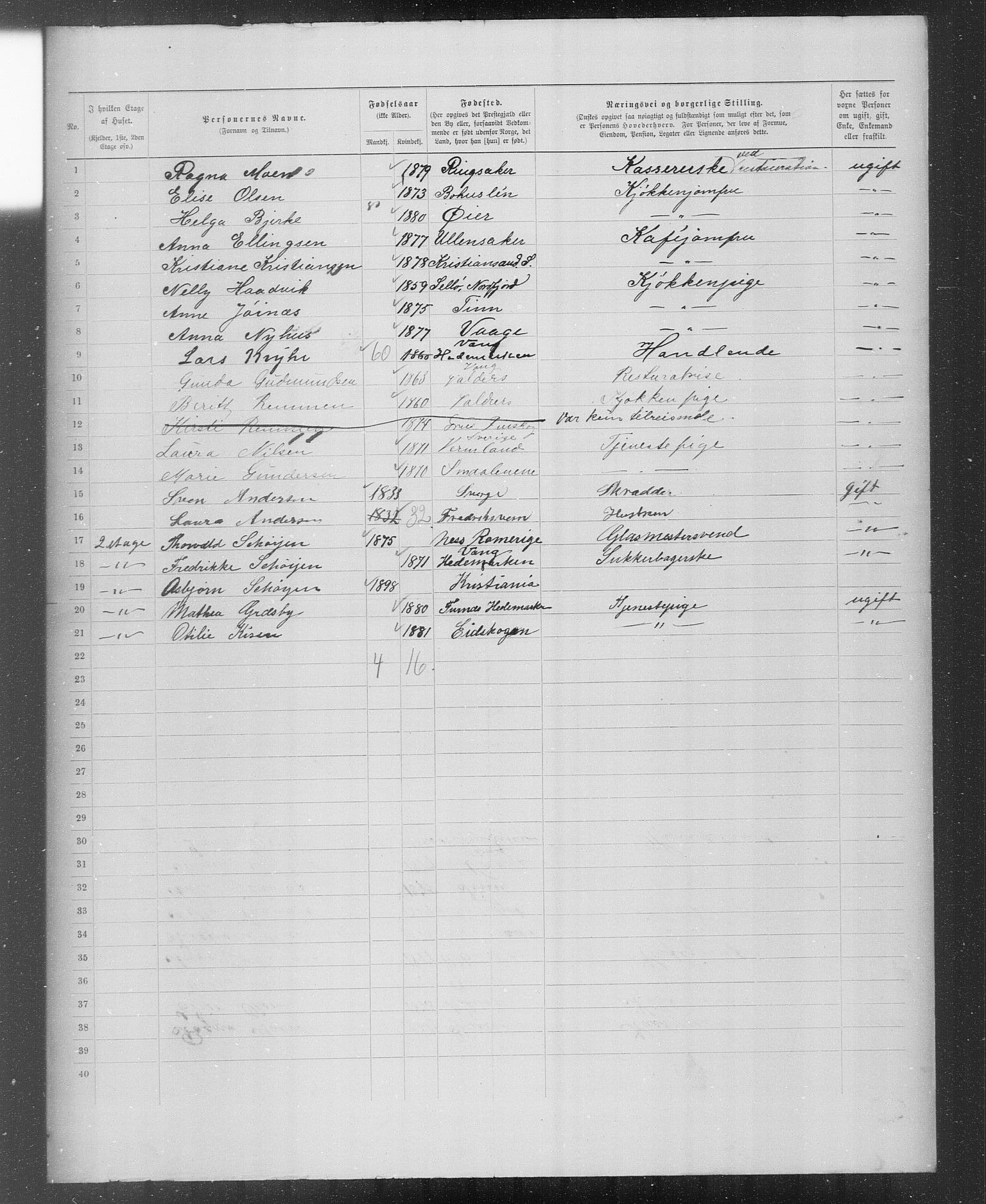 OBA, Municipal Census 1899 for Kristiania, 1899, p. 3956