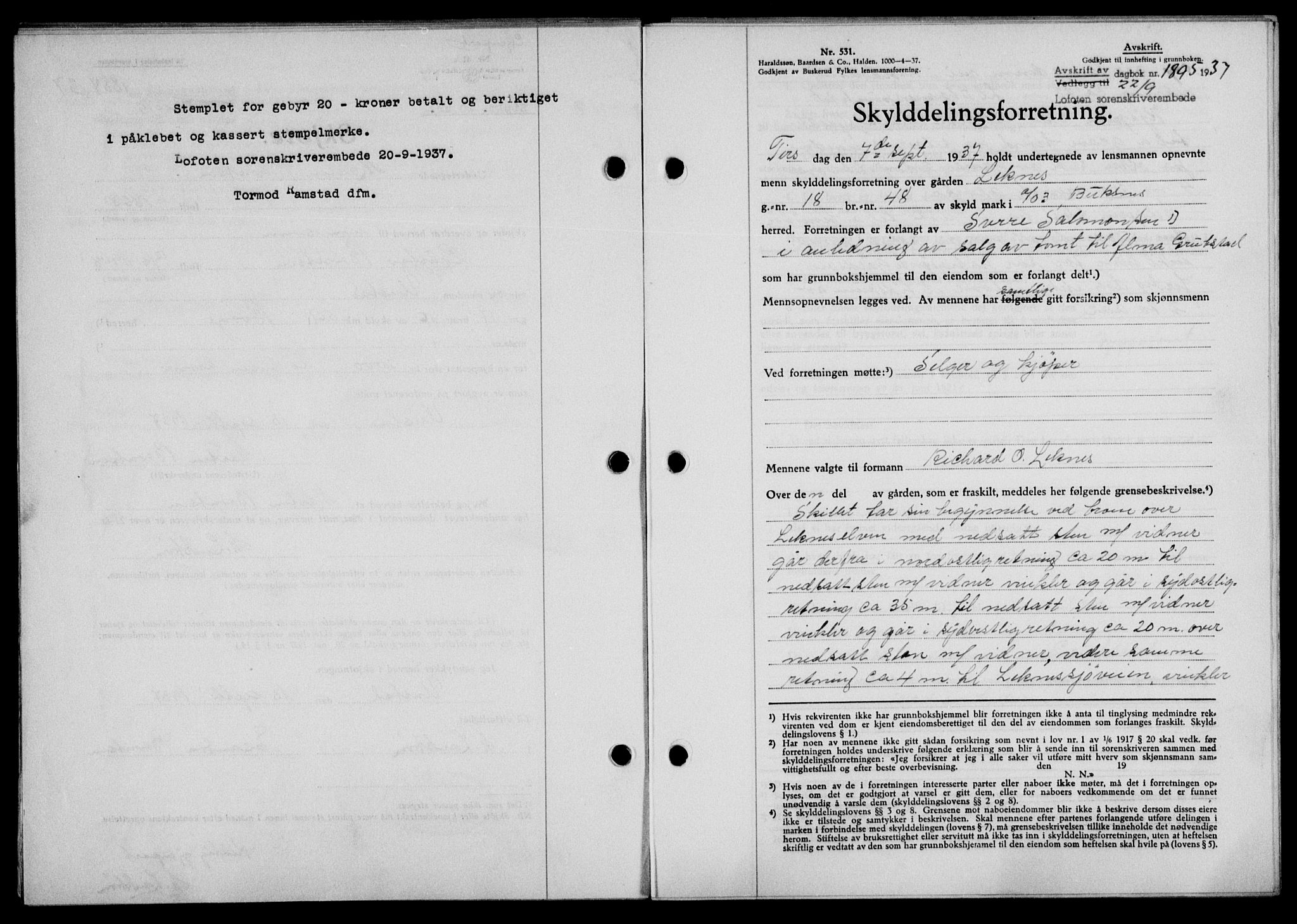 Lofoten sorenskriveri, SAT/A-0017/1/2/2C/L0002a: Mortgage book no. 2a, 1937-1937, Diary no: : 1895/1937