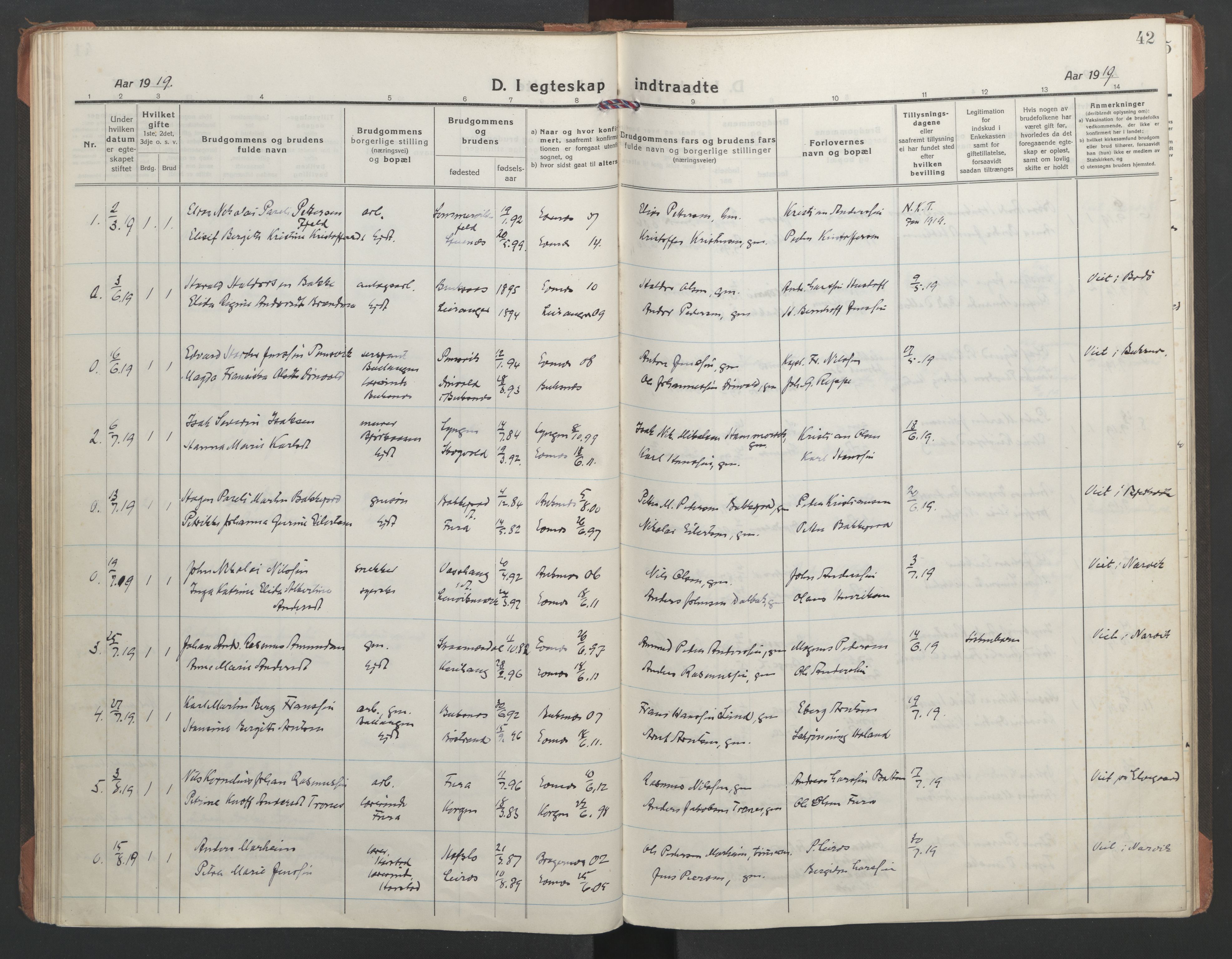 Ministerialprotokoller, klokkerbøker og fødselsregistre - Nordland, AV/SAT-A-1459/863/L0902: Parish register (official) no. 863A14, 1906-1937, p. 42