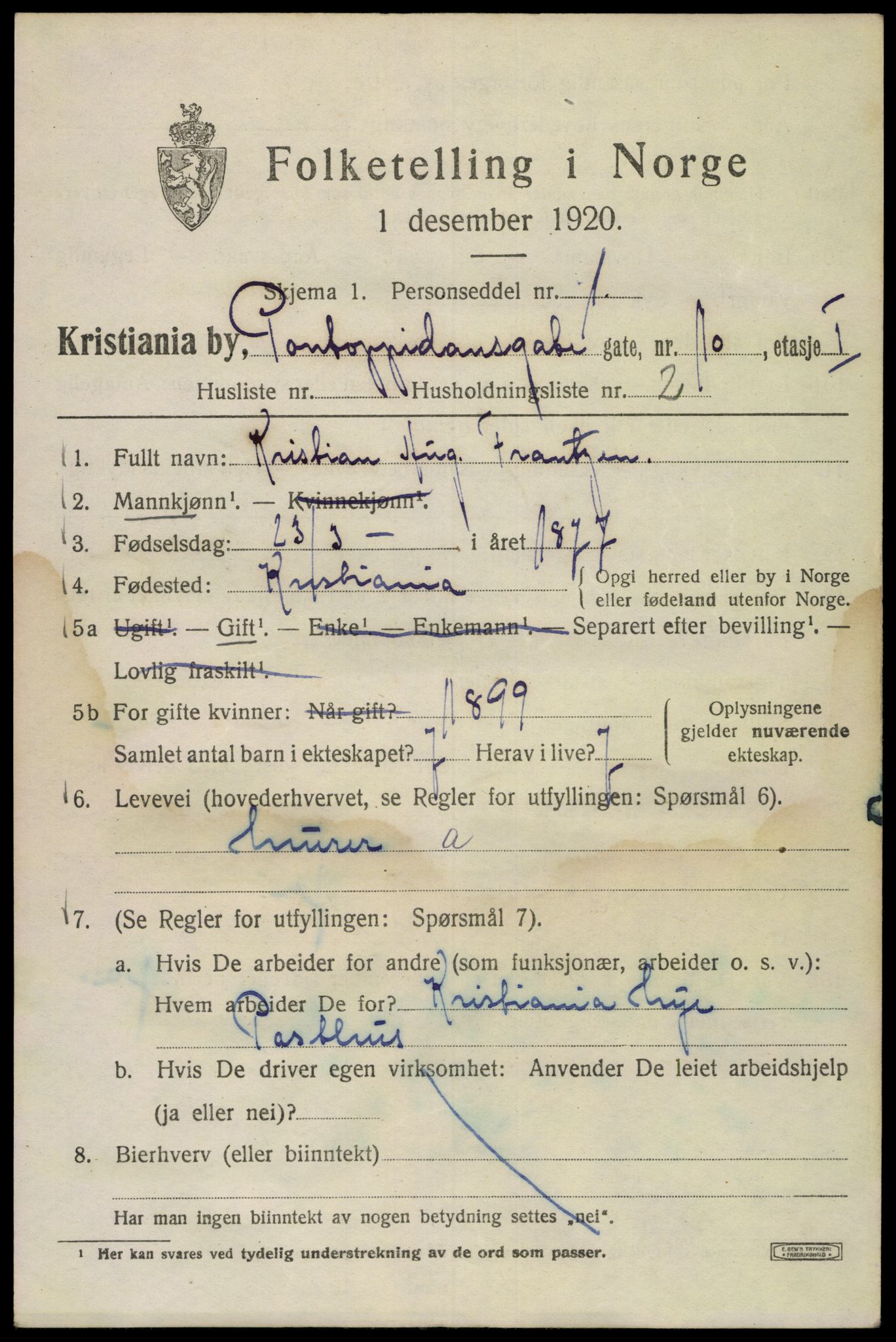 SAO, 1920 census for Kristiania, 1920, p. 456415