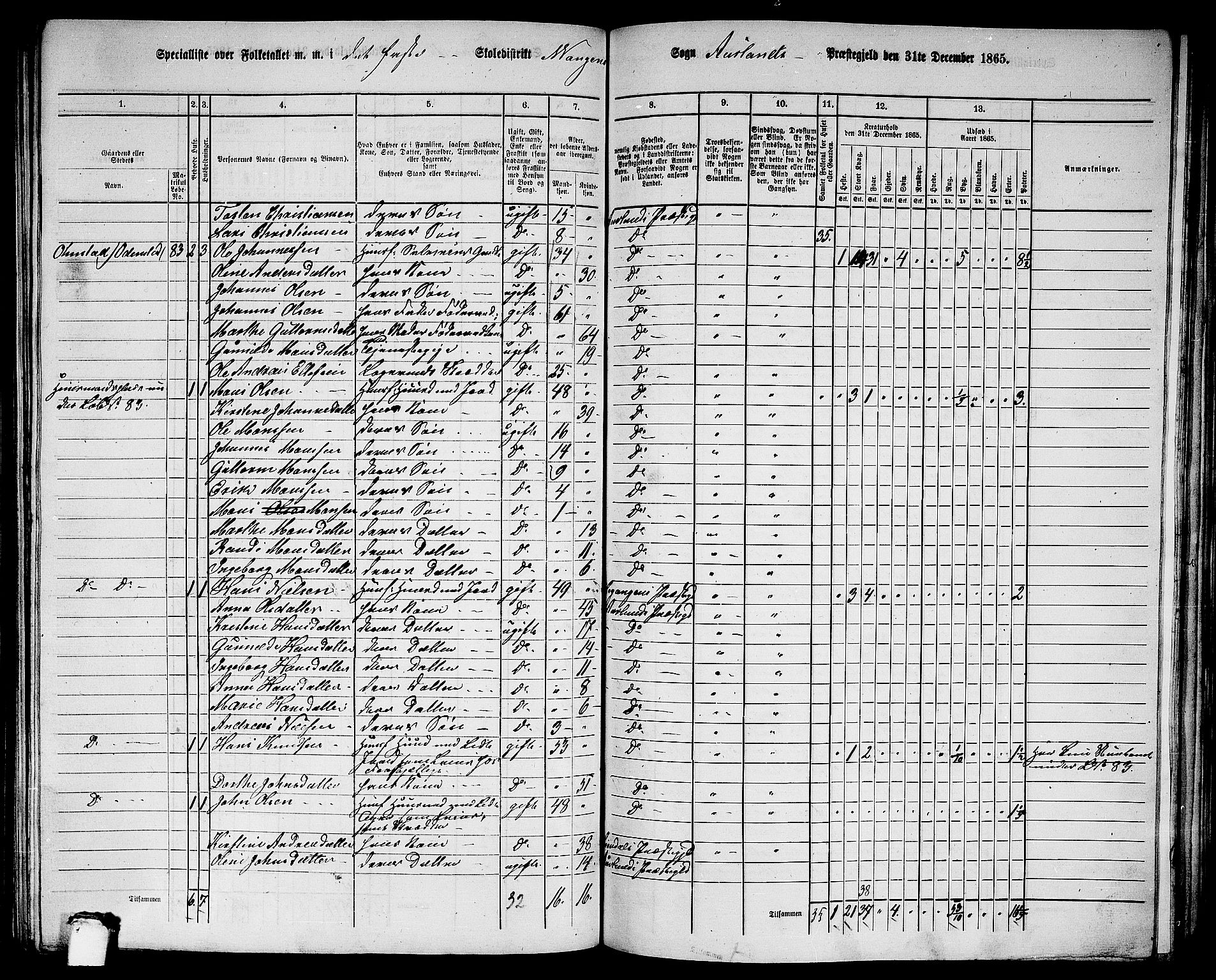 RA, 1865 census for Aurland, 1865, p. 31