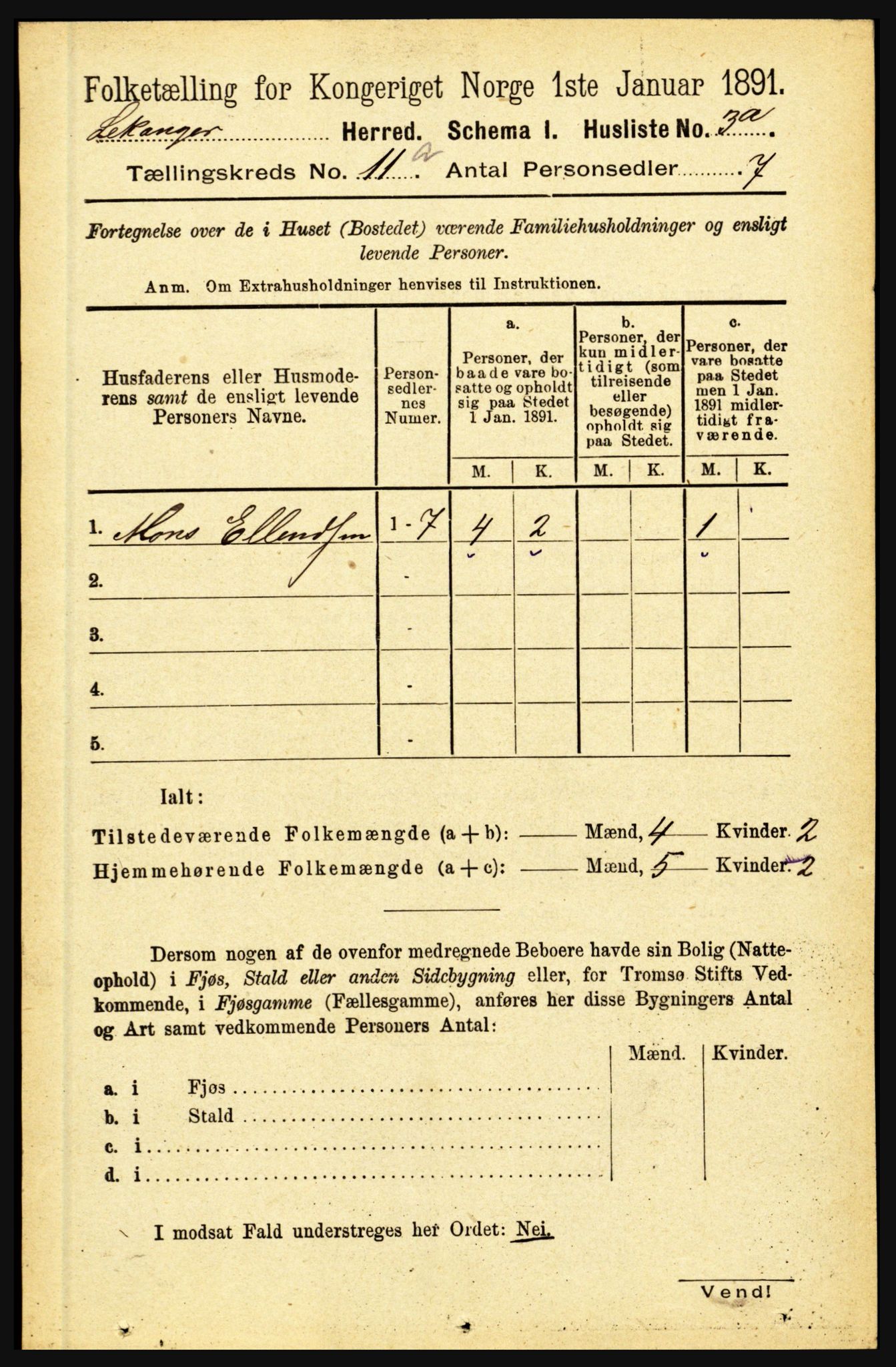 RA, 1891 census for 1419 Leikanger, 1891, p. 1942