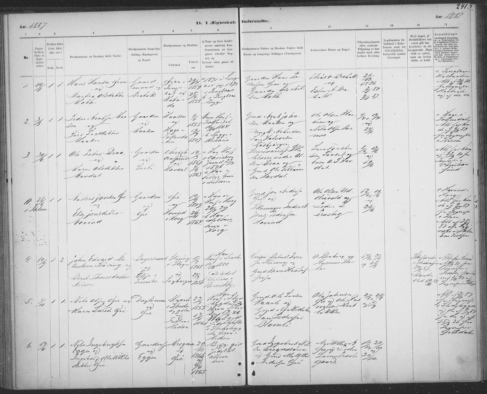 Ministerialprotokoller, klokkerbøker og fødselsregistre - Sør-Trøndelag, SAT/A-1456/691/L1085: Parish register (official) no. 691A17, 1887-1908, p. 241