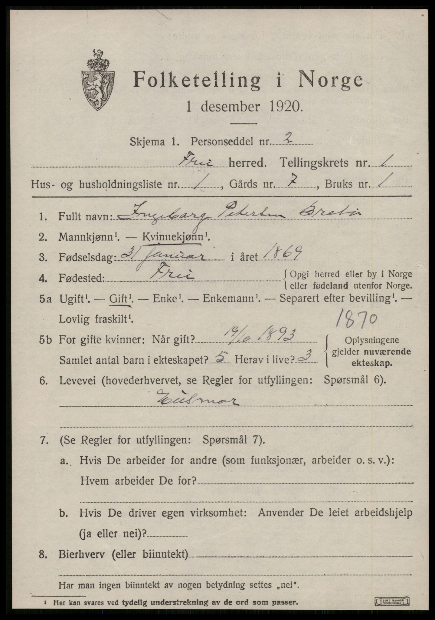 SAT, 1920 census for Frei, 1920, p. 479