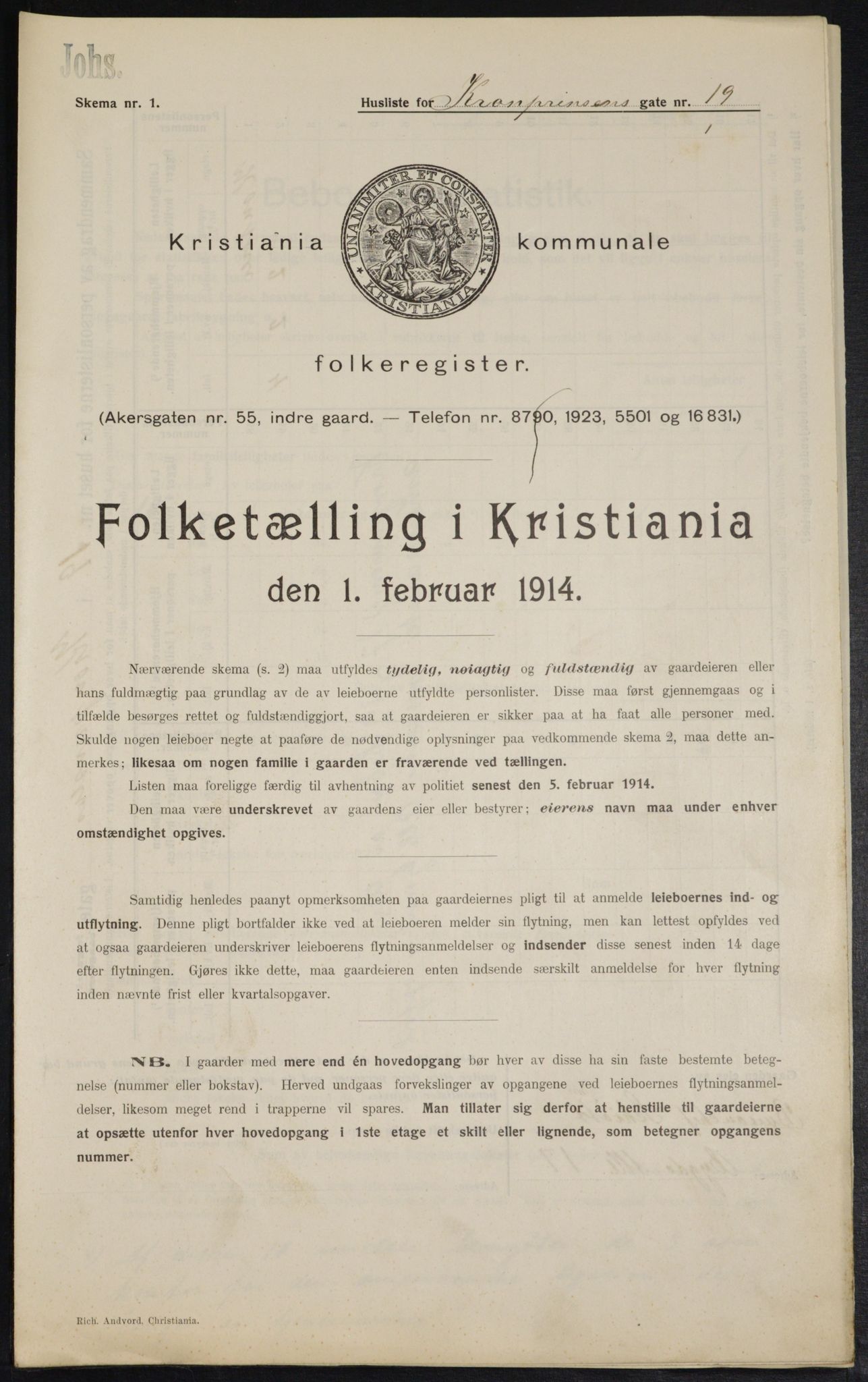 OBA, Municipal Census 1914 for Kristiania, 1914, p. 54620