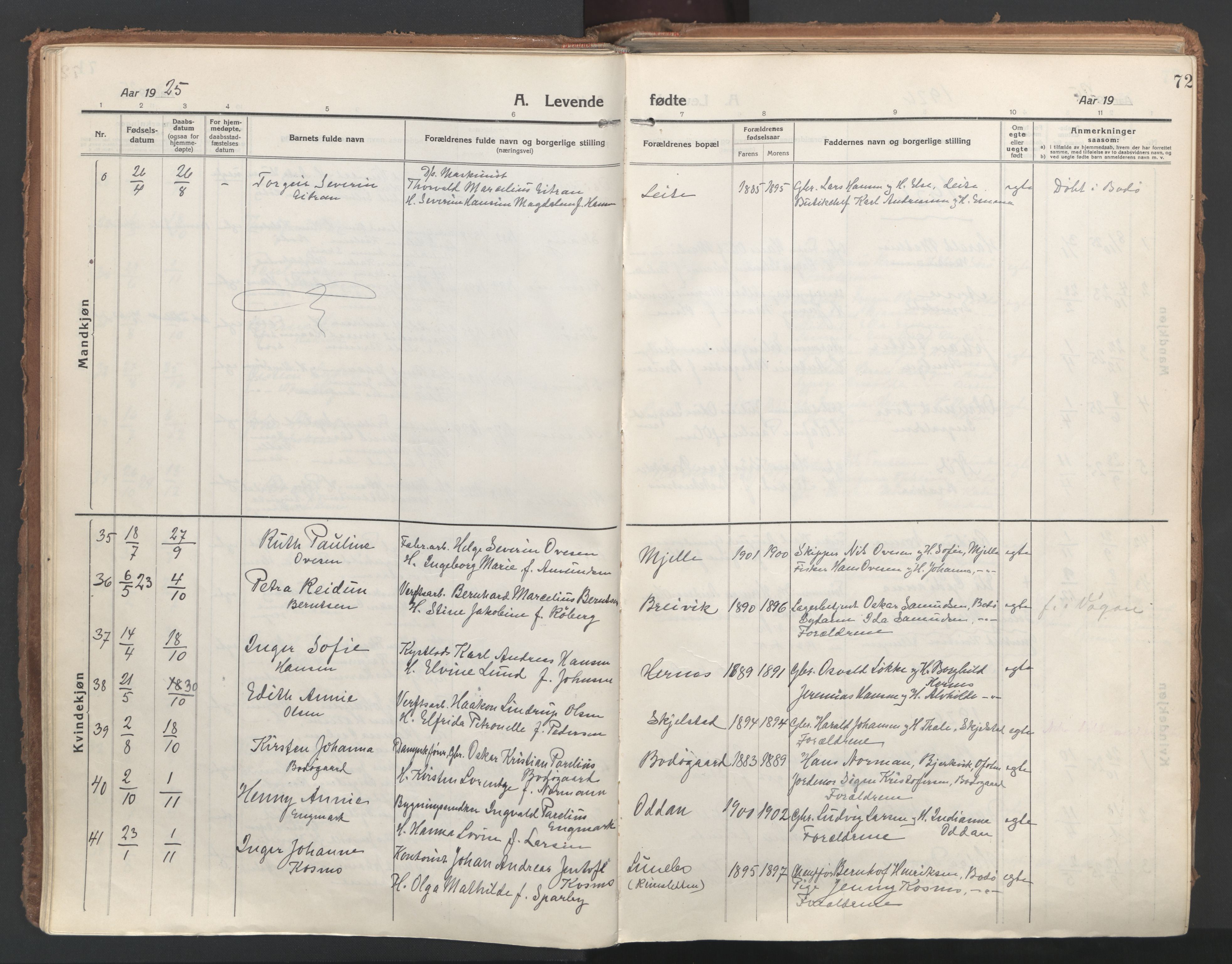 Ministerialprotokoller, klokkerbøker og fødselsregistre - Nordland, AV/SAT-A-1459/802/L0060: Parish register (official) no. 802A07, 1916-1933, p. 72