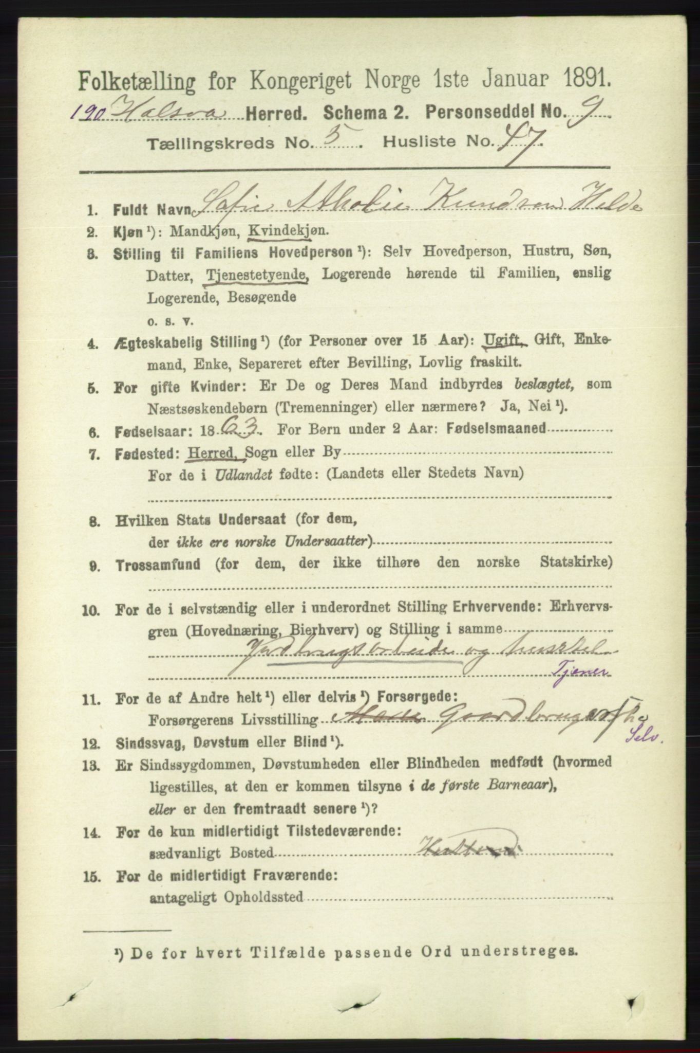 RA, 1891 census for 1019 Halse og Harkmark, 1891, p. 2271