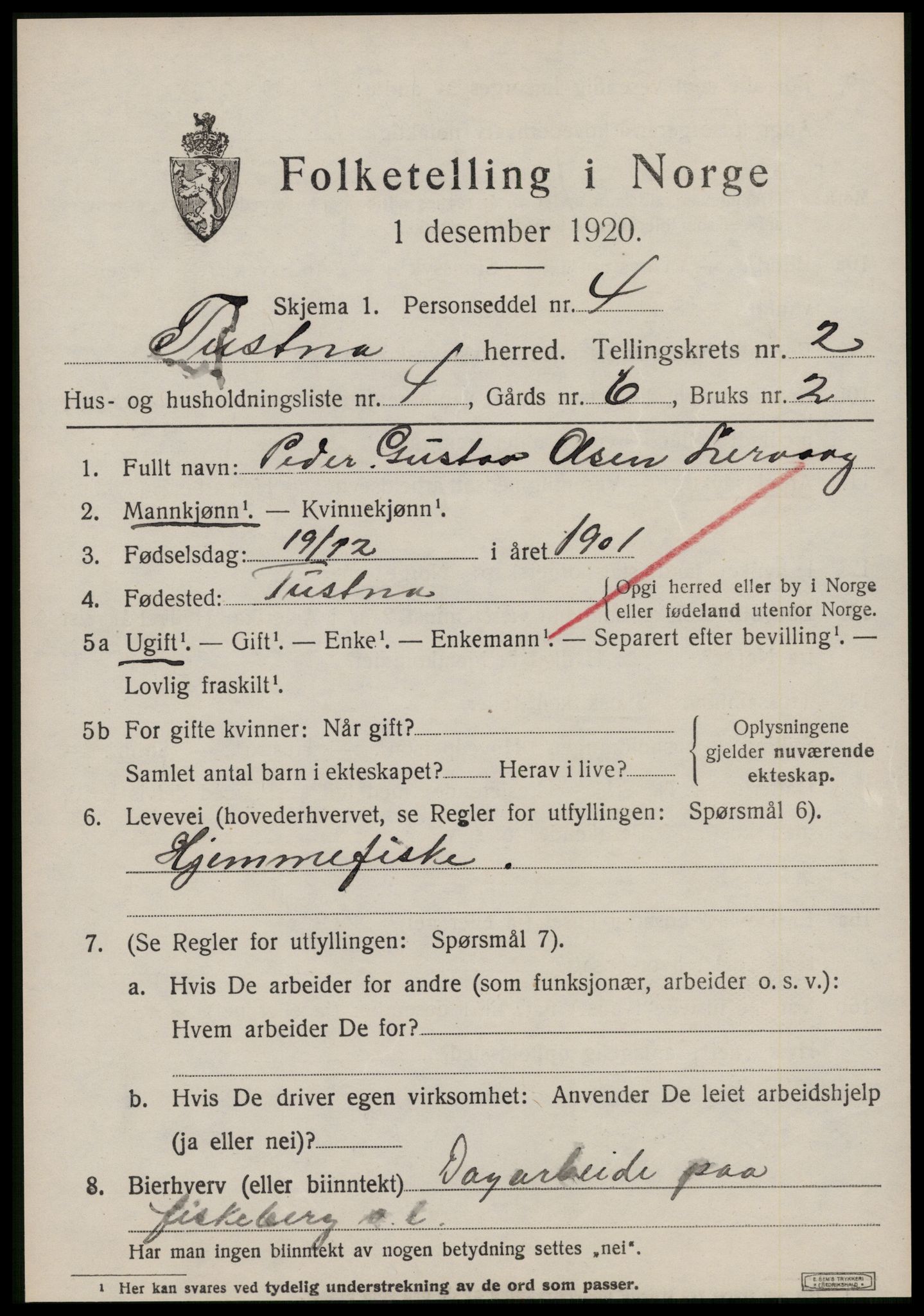 SAT, 1920 census for Tustna, 1920, p. 957