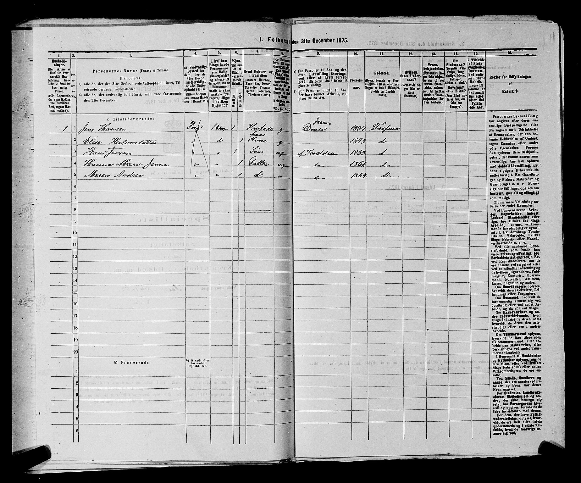 SAKO, 1875 census for 0805P Porsgrunn, 1875, p. 870