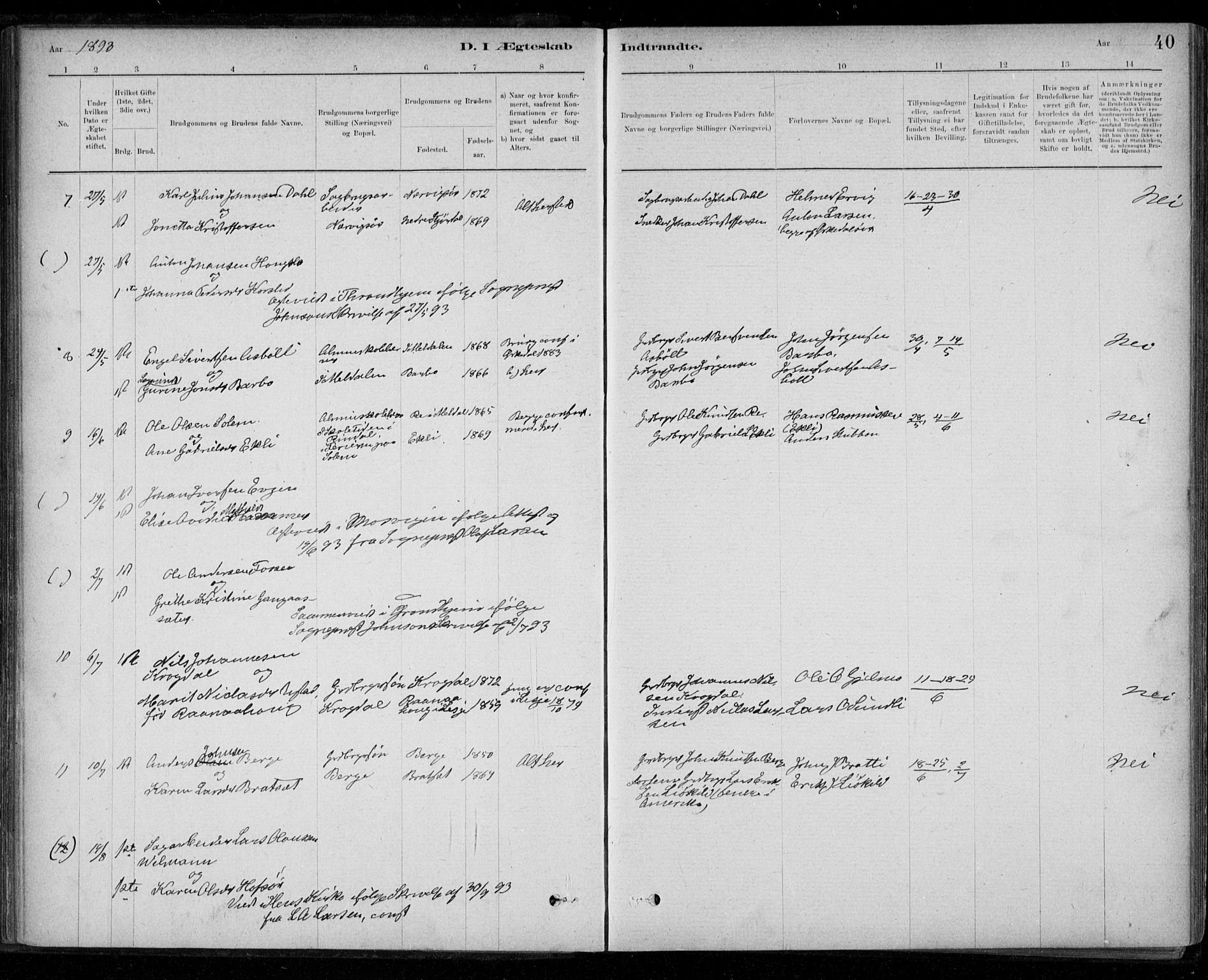 Ministerialprotokoller, klokkerbøker og fødselsregistre - Sør-Trøndelag, AV/SAT-A-1456/668/L0810: Parish register (official) no. 668A10, 1881-1894, p. 40