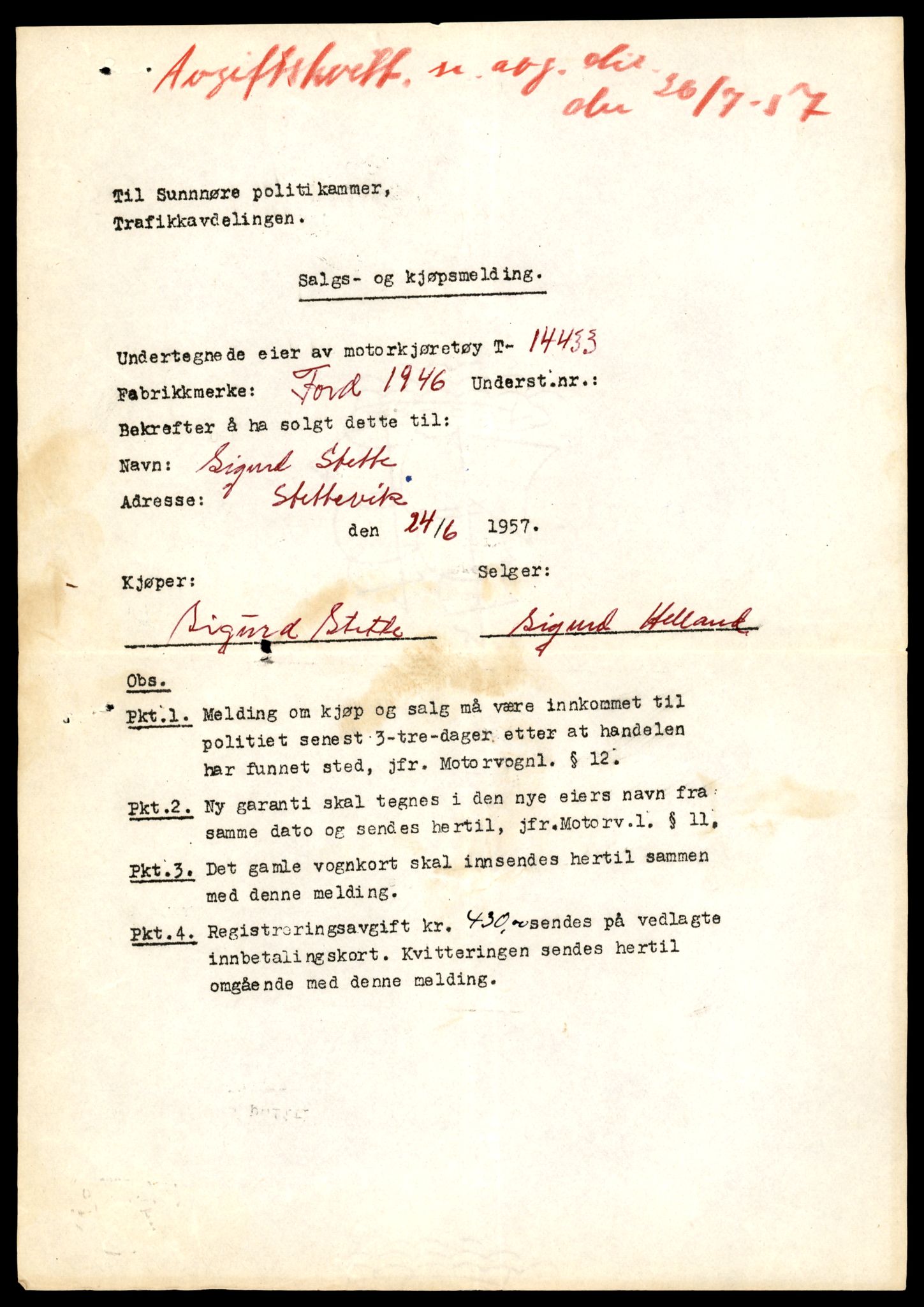 Møre og Romsdal vegkontor - Ålesund trafikkstasjon, AV/SAT-A-4099/F/Fe/L0045: Registreringskort for kjøretøy T 14320 - T 14444, 1927-1998, p. 2904