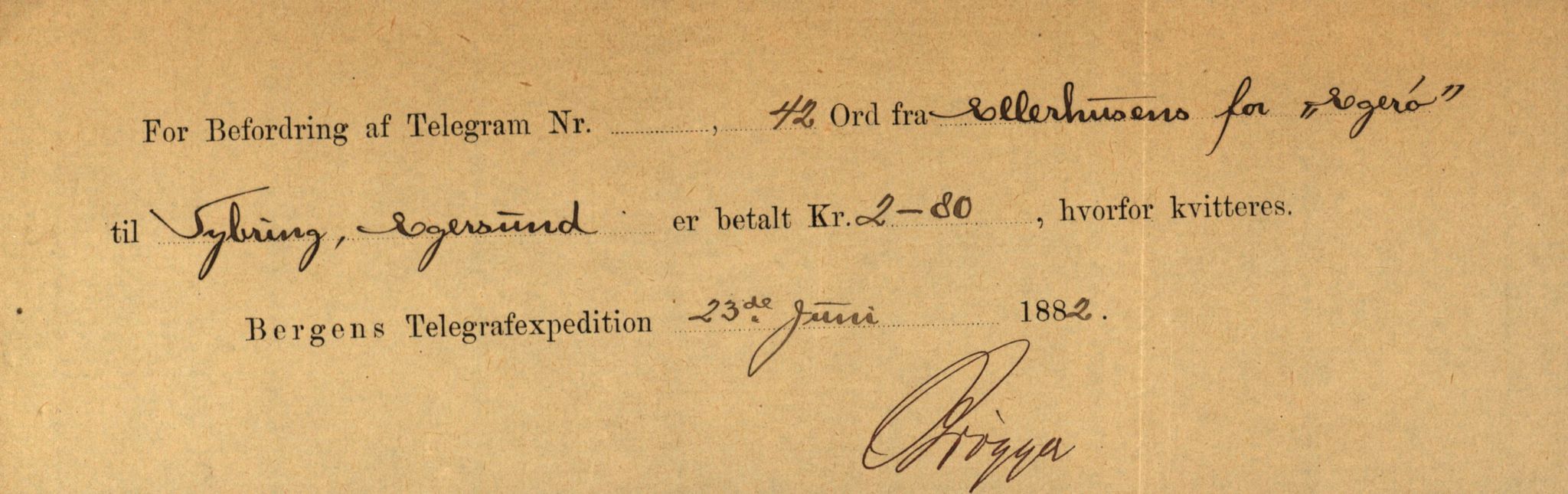 Pa 63 - Østlandske skibsassuranceforening, VEMU/A-1079/G/Ga/L0015/0003: Havaridokumenter / Egerøen, 1882
