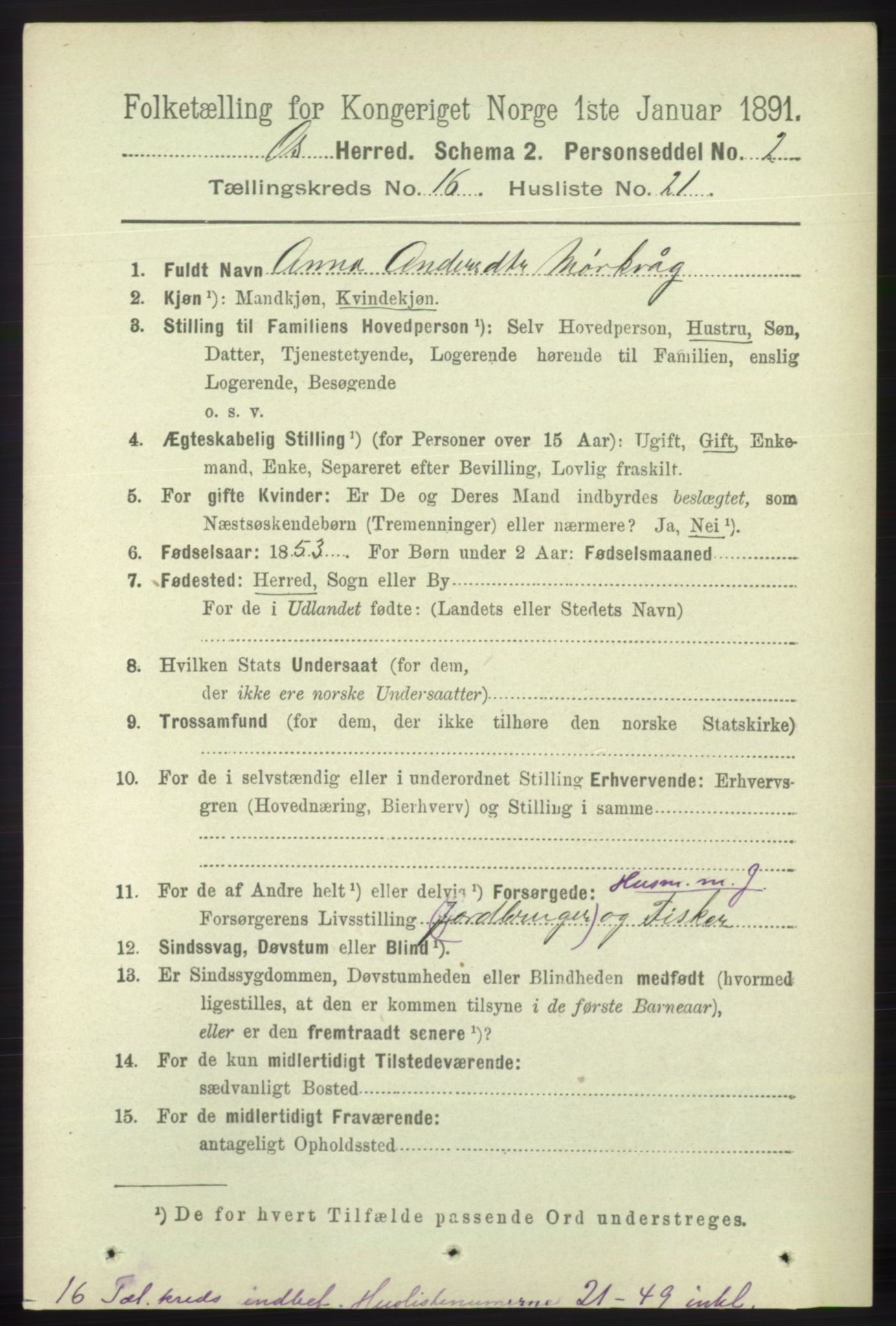 RA, 1891 census for 1243 Os, 1891, p. 3519