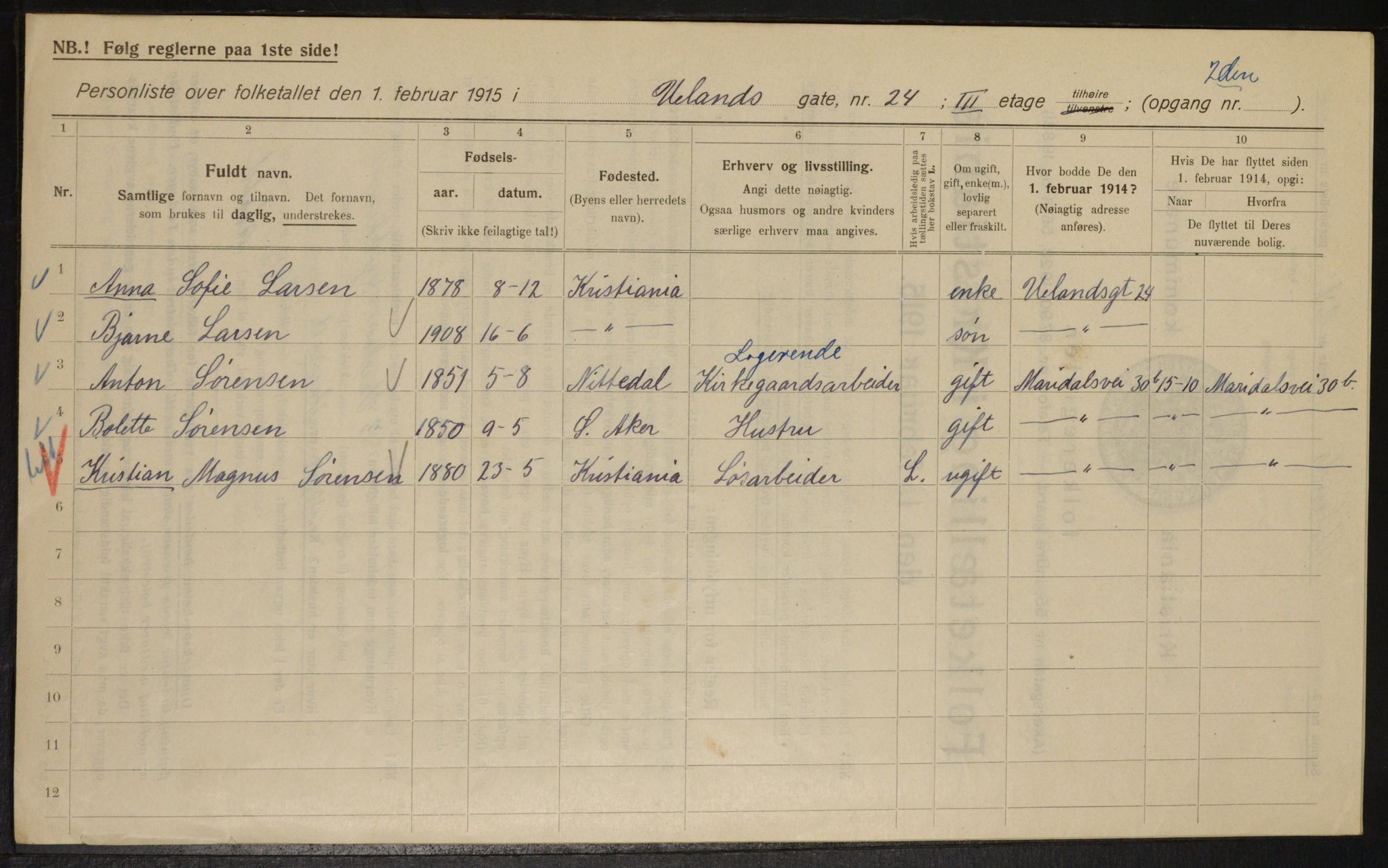 OBA, Municipal Census 1915 for Kristiania, 1915, p. 119142