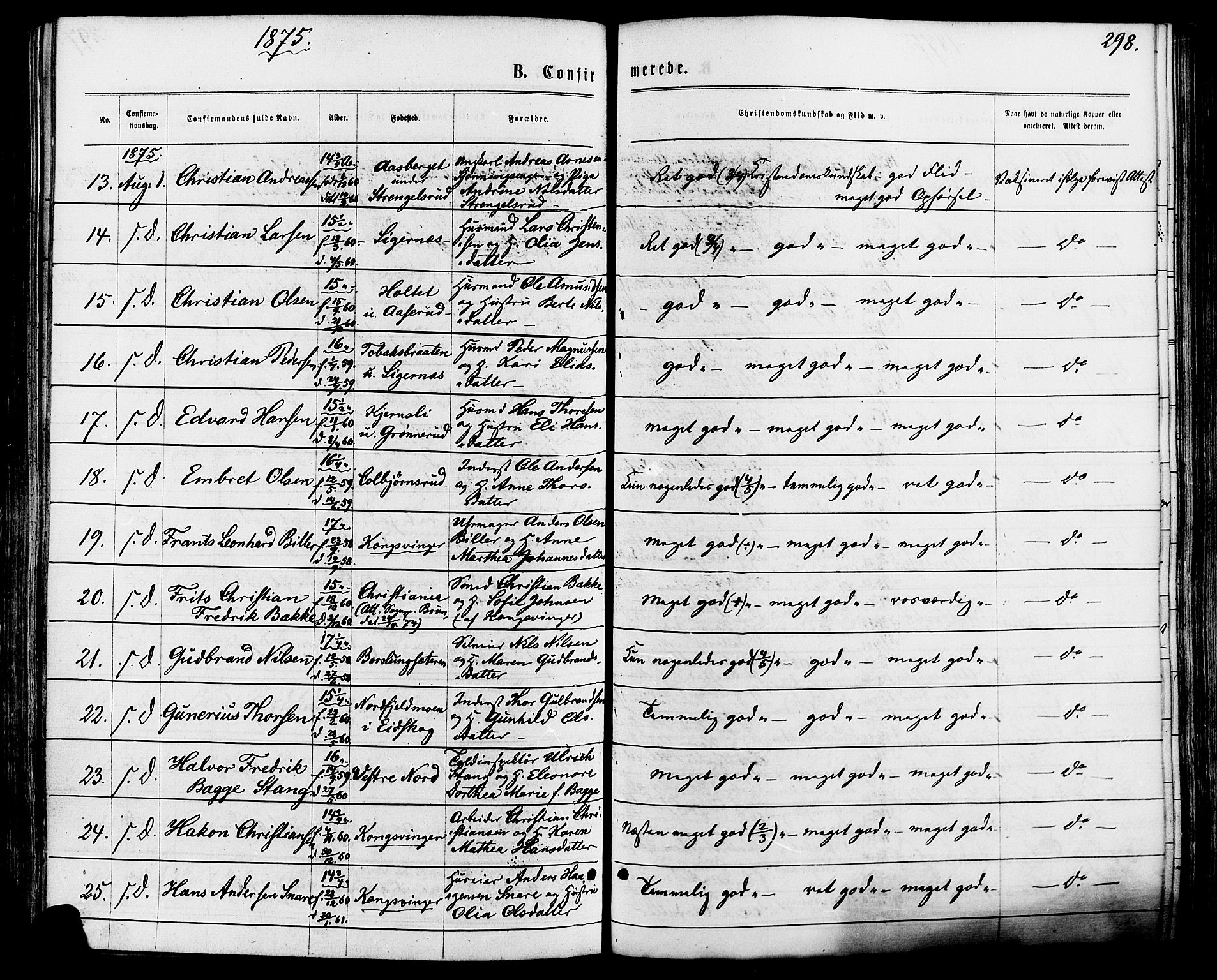 Vinger prestekontor, AV/SAH-PREST-024/H/Ha/Haa/L0012: Parish register (official) no. 12, 1871-1880, p. 298