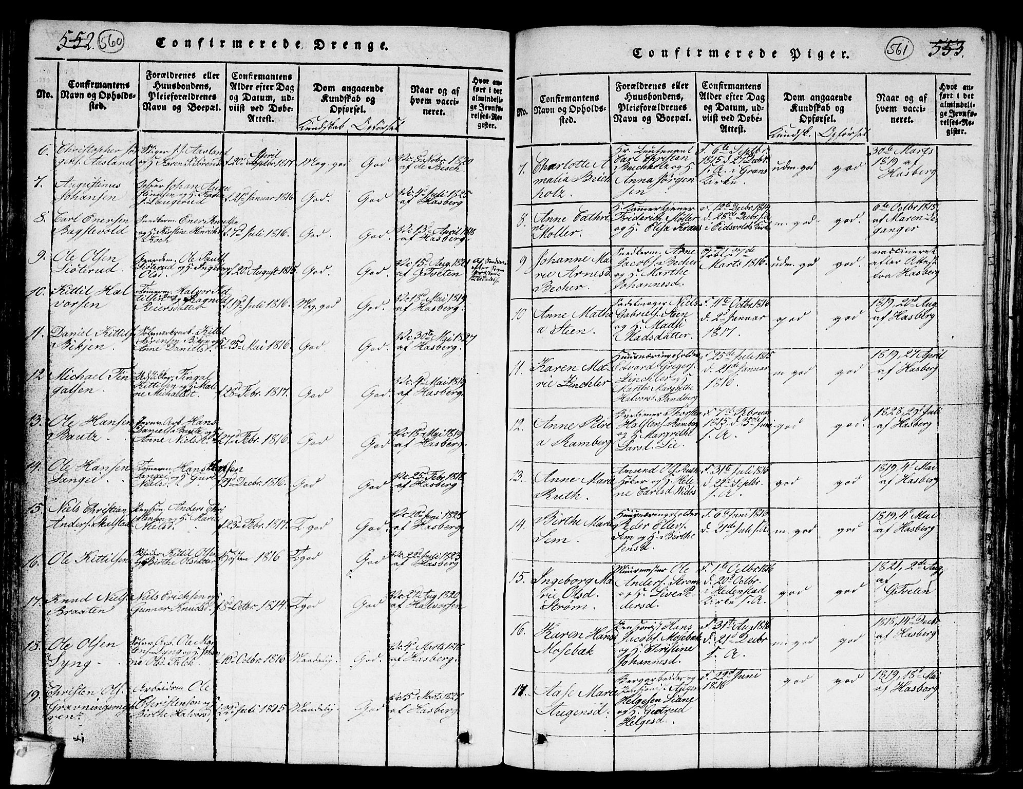 Kongsberg kirkebøker, SAKO/A-22/G/Ga/L0001: Parish register (copy) no. 1, 1816-1839, p. 560-561