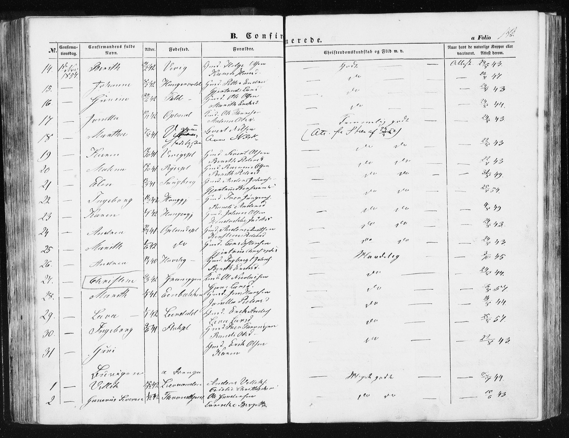 Ministerialprotokoller, klokkerbøker og fødselsregistre - Sør-Trøndelag, SAT/A-1456/612/L0376: Parish register (official) no. 612A08, 1846-1859, p. 143