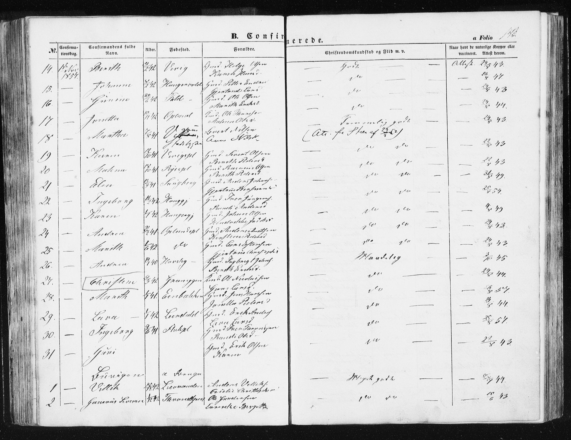 Ministerialprotokoller, klokkerbøker og fødselsregistre - Sør-Trøndelag, AV/SAT-A-1456/612/L0376: Parish register (official) no. 612A08, 1846-1859, p. 143