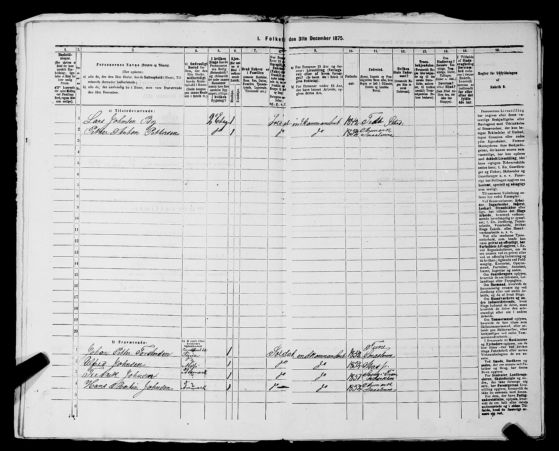 RA, 1875 census for 0101P Fredrikshald, 1875, p. 224