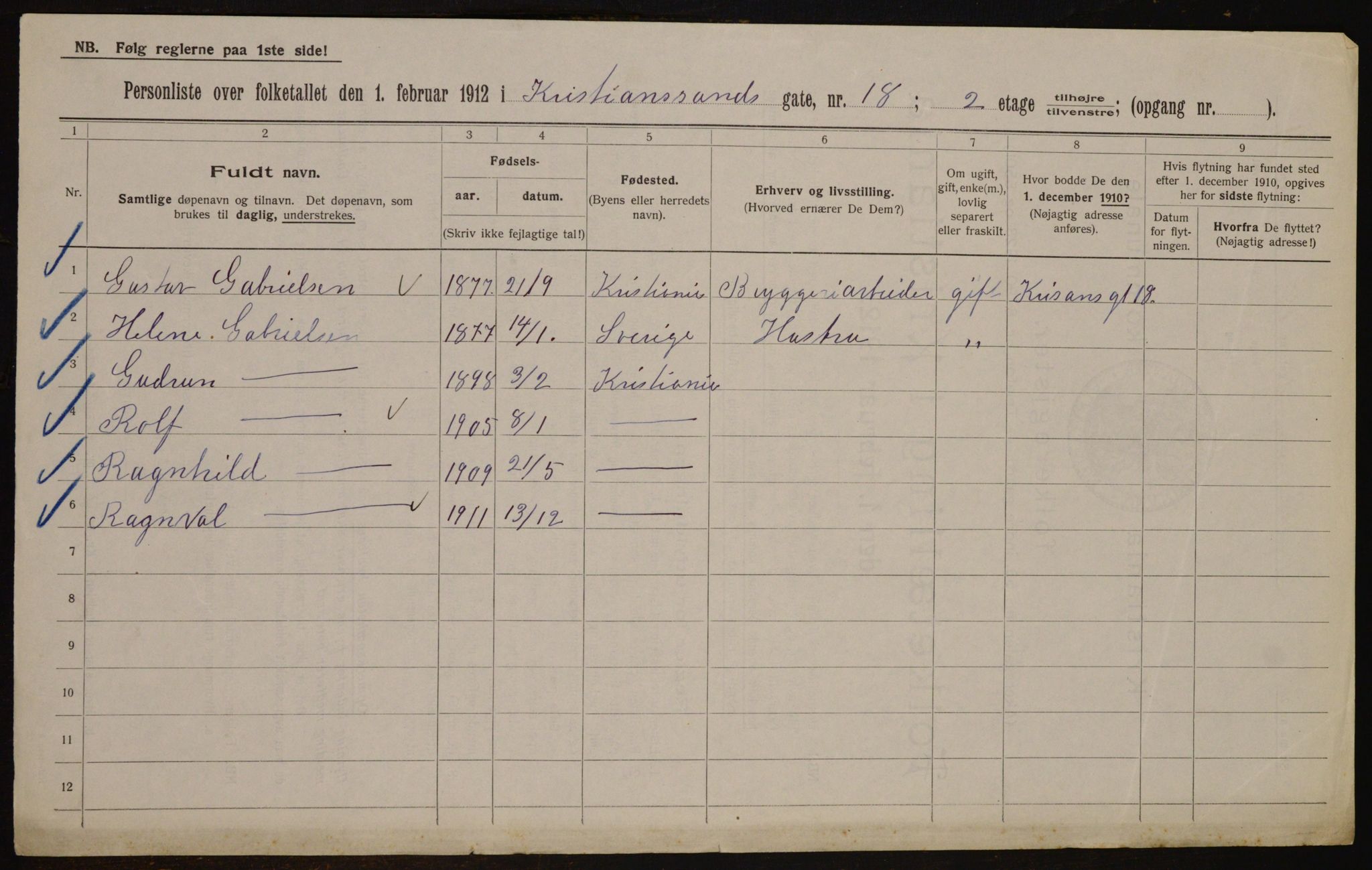 OBA, Municipal Census 1912 for Kristiania, 1912, p. 54731