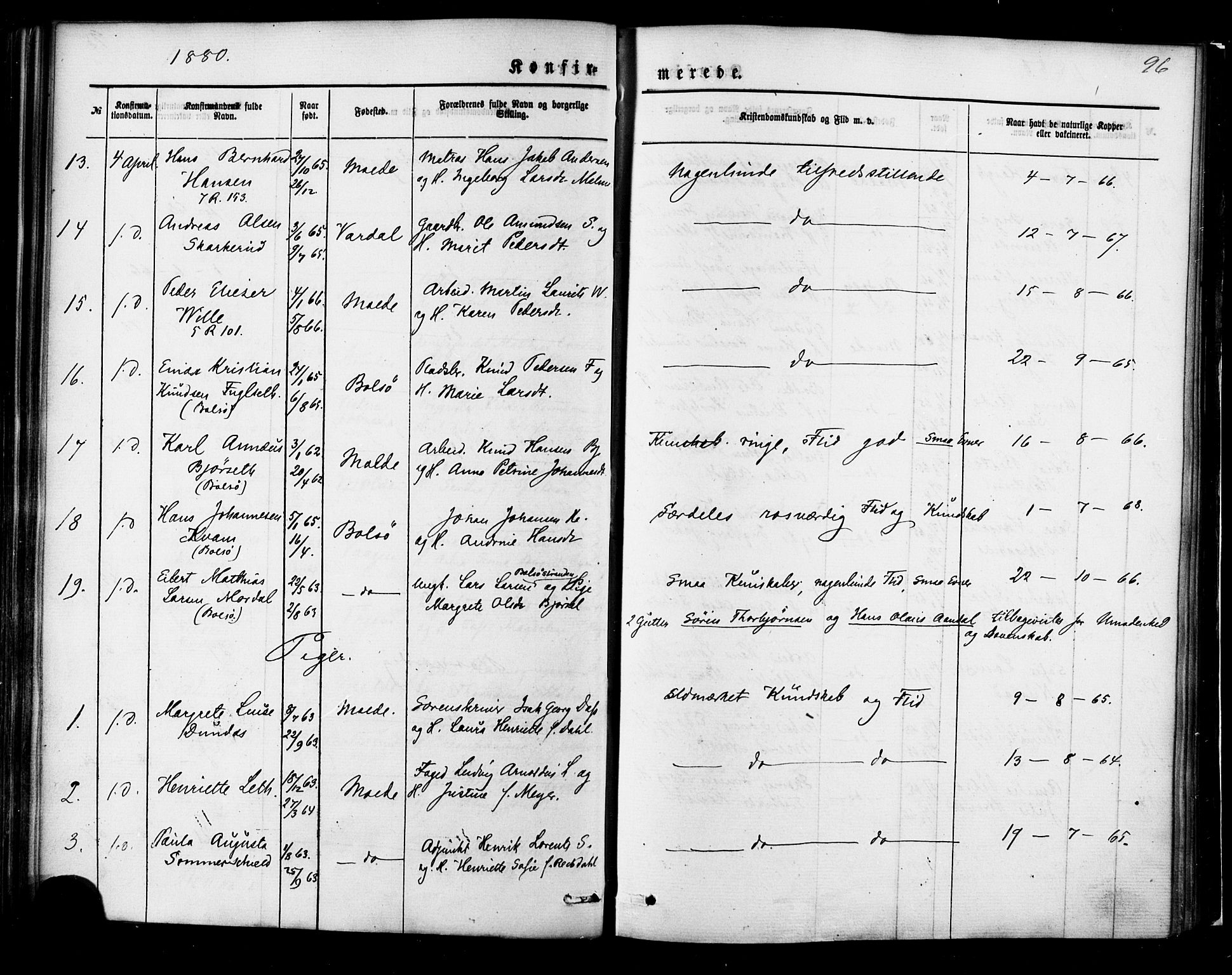 Ministerialprotokoller, klokkerbøker og fødselsregistre - Møre og Romsdal, AV/SAT-A-1454/558/L0691: Parish register (official) no. 558A05, 1873-1886, p. 96