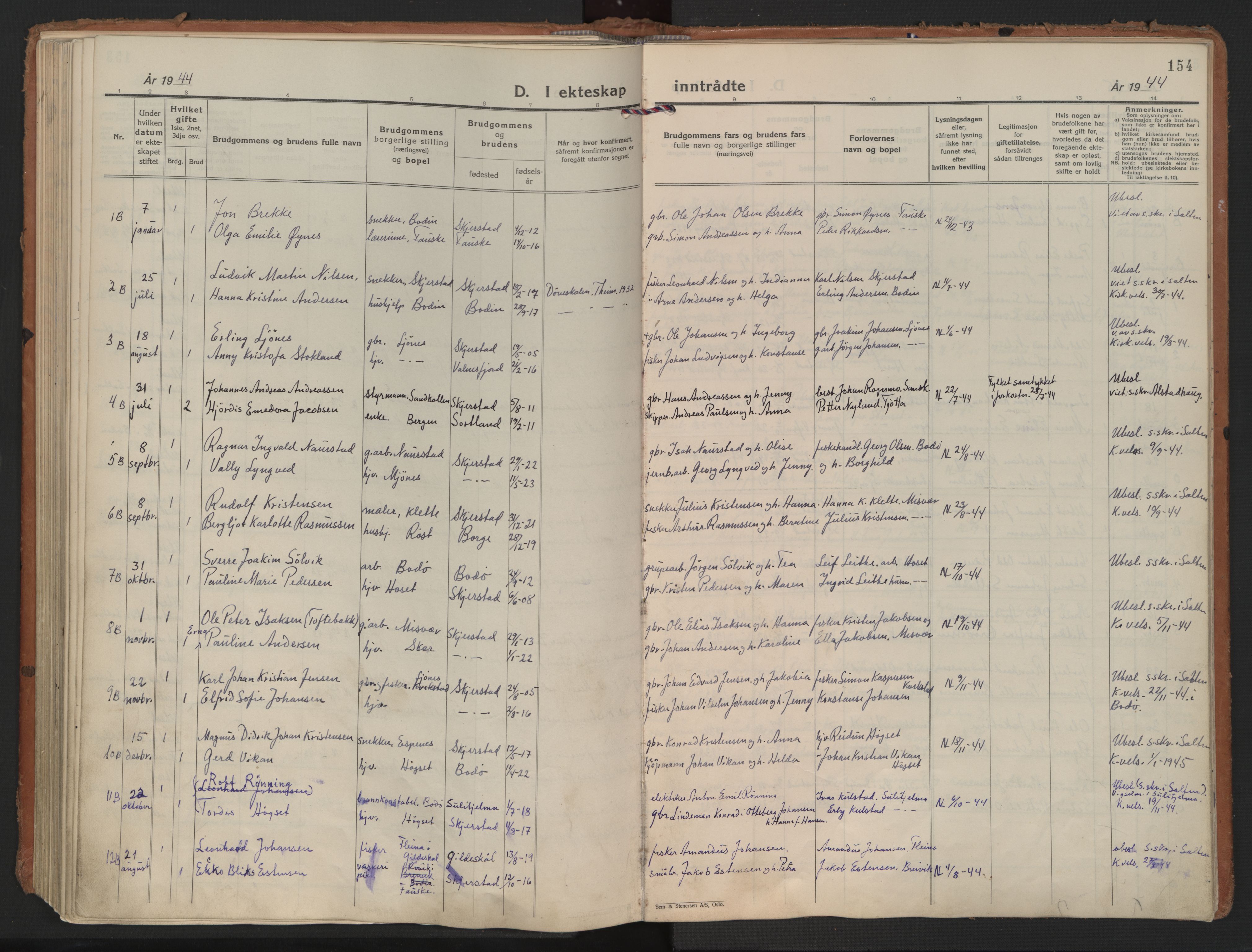 Ministerialprotokoller, klokkerbøker og fødselsregistre - Nordland, SAT/A-1459/852/L0749: Parish register (official) no. 852A19, 1933-1951, p. 154