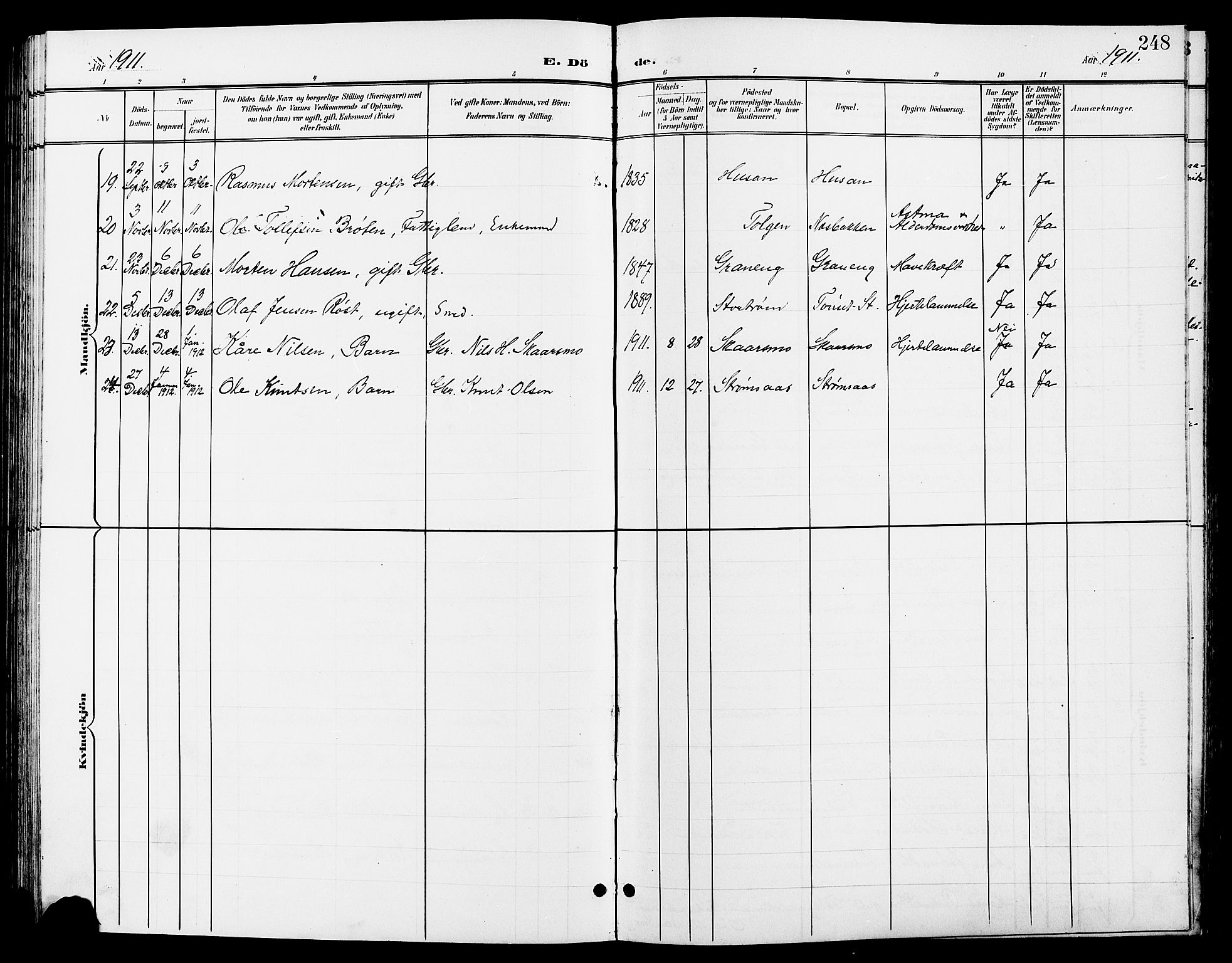 Tynset prestekontor, AV/SAH-PREST-058/H/Ha/Hab/L0009: Parish register (copy) no. 9, 1900-1914, p. 248