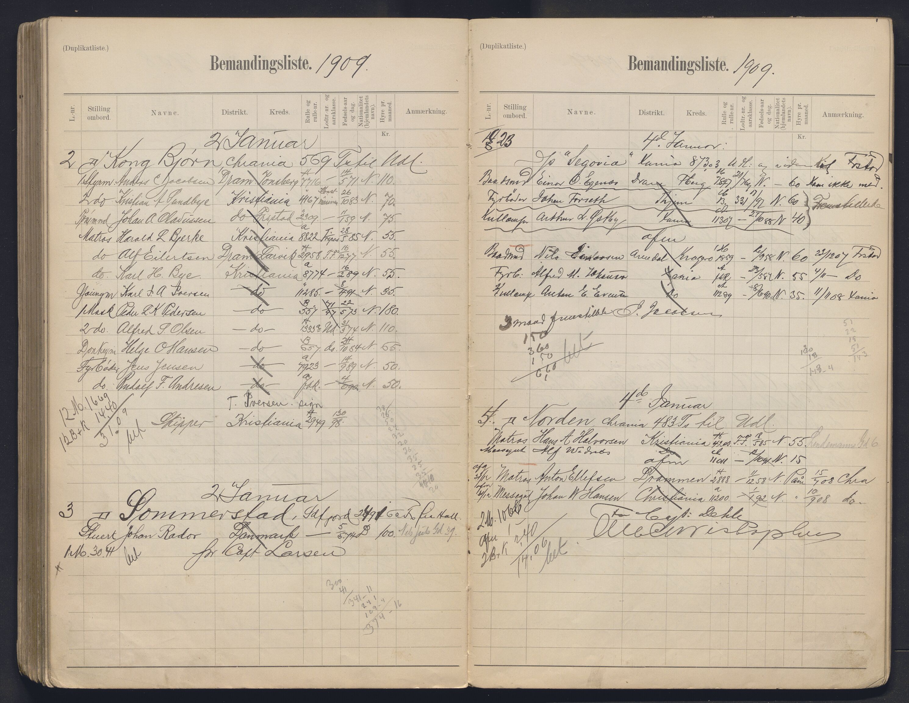 Oslo mønstringskontor, AV/SAO-A-10569g/G/Ga/L0011: Mønstringsjournal, 1907-1909