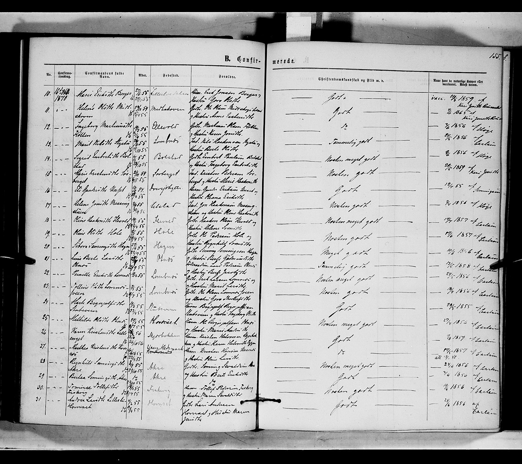 Rendalen prestekontor, AV/SAH-PREST-054/H/Ha/Haa/L0006: Parish register (official) no. 6, 1867-1877, p. 155