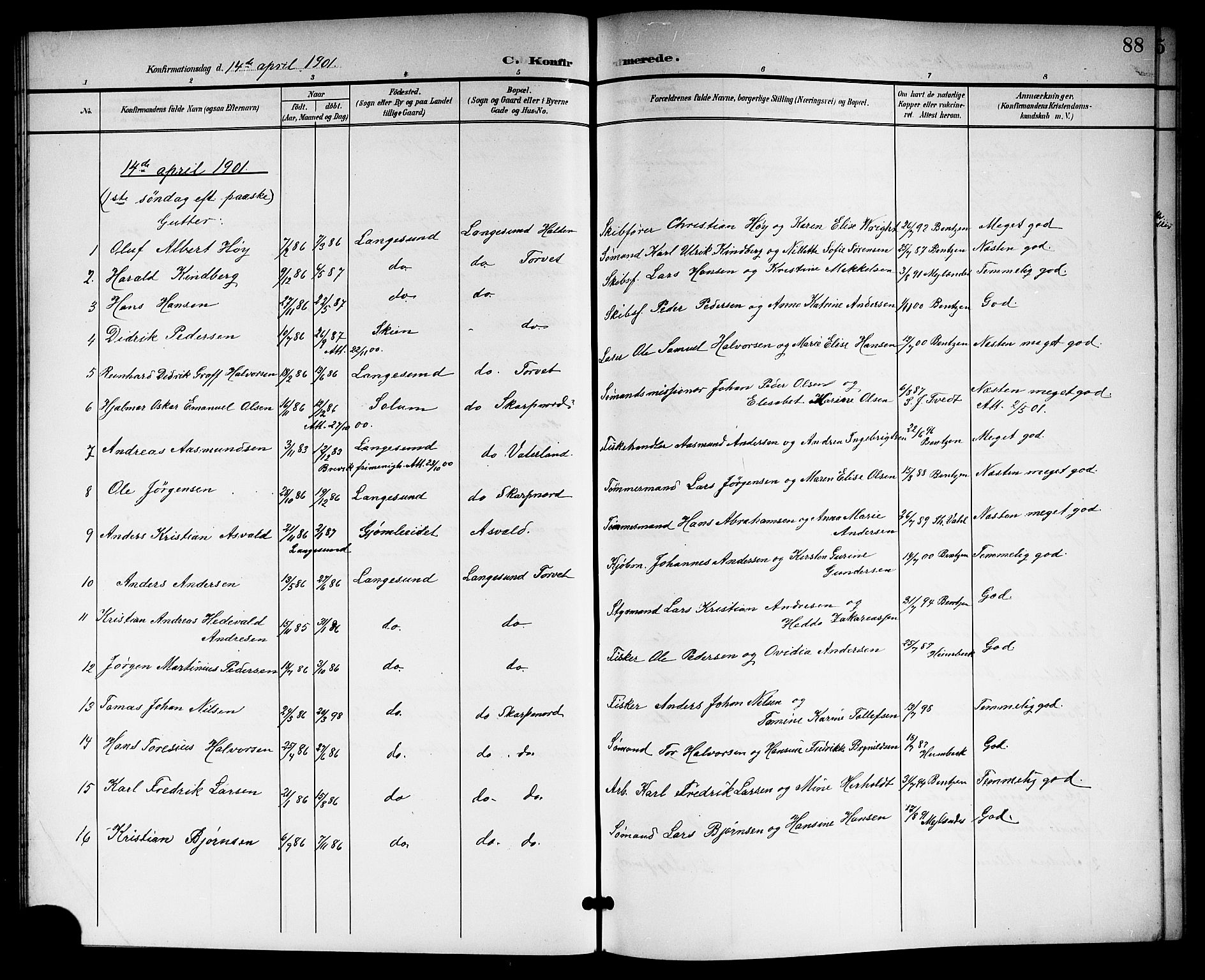 Langesund kirkebøker, SAKO/A-280/G/Ga/L0006: Parish register (copy) no. 6, 1899-1918, p. 88