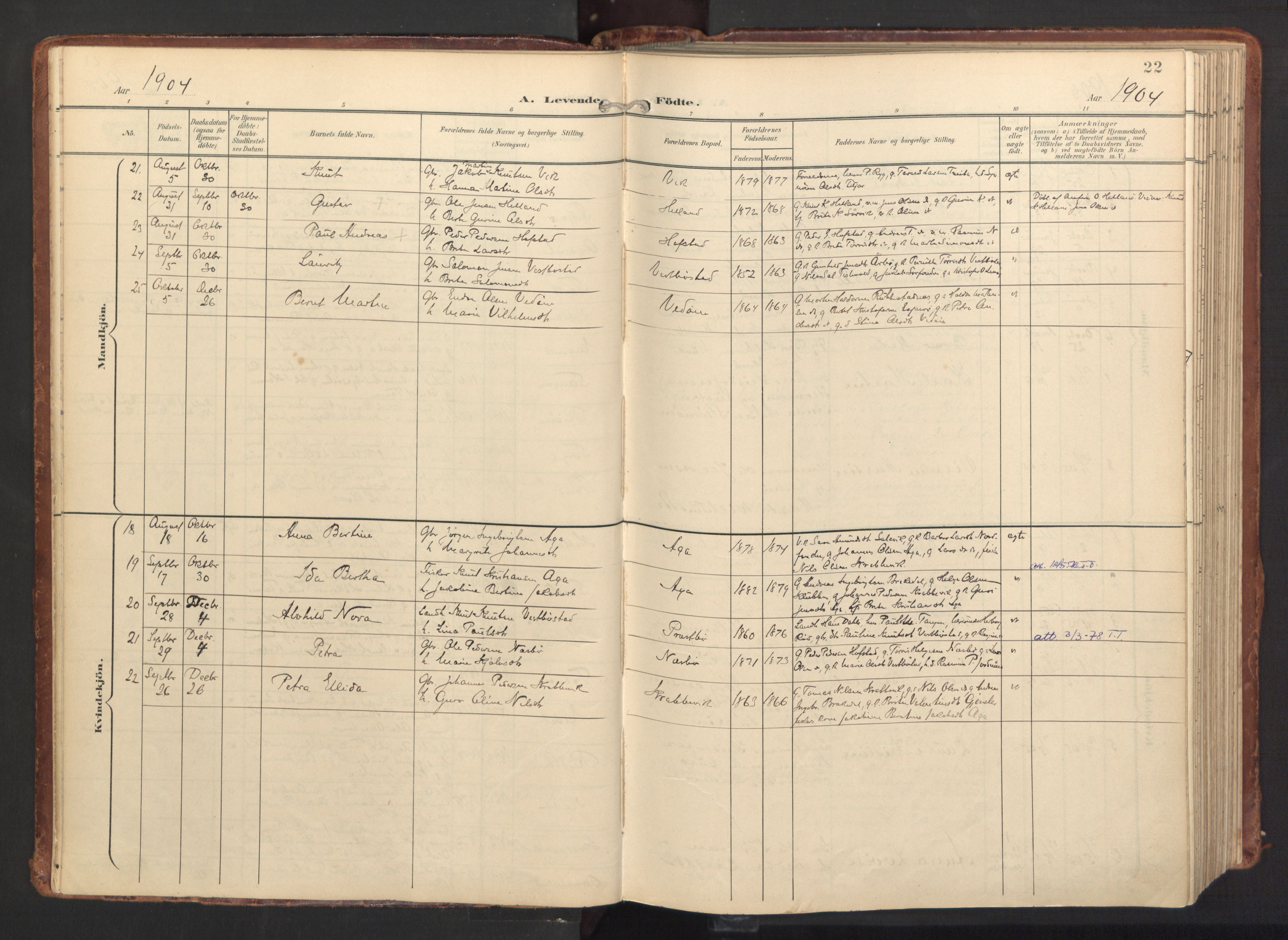 Fitjar sokneprestembete, AV/SAB-A-99926: Parish register (official) no. A 3, 1900-1918, p. 22