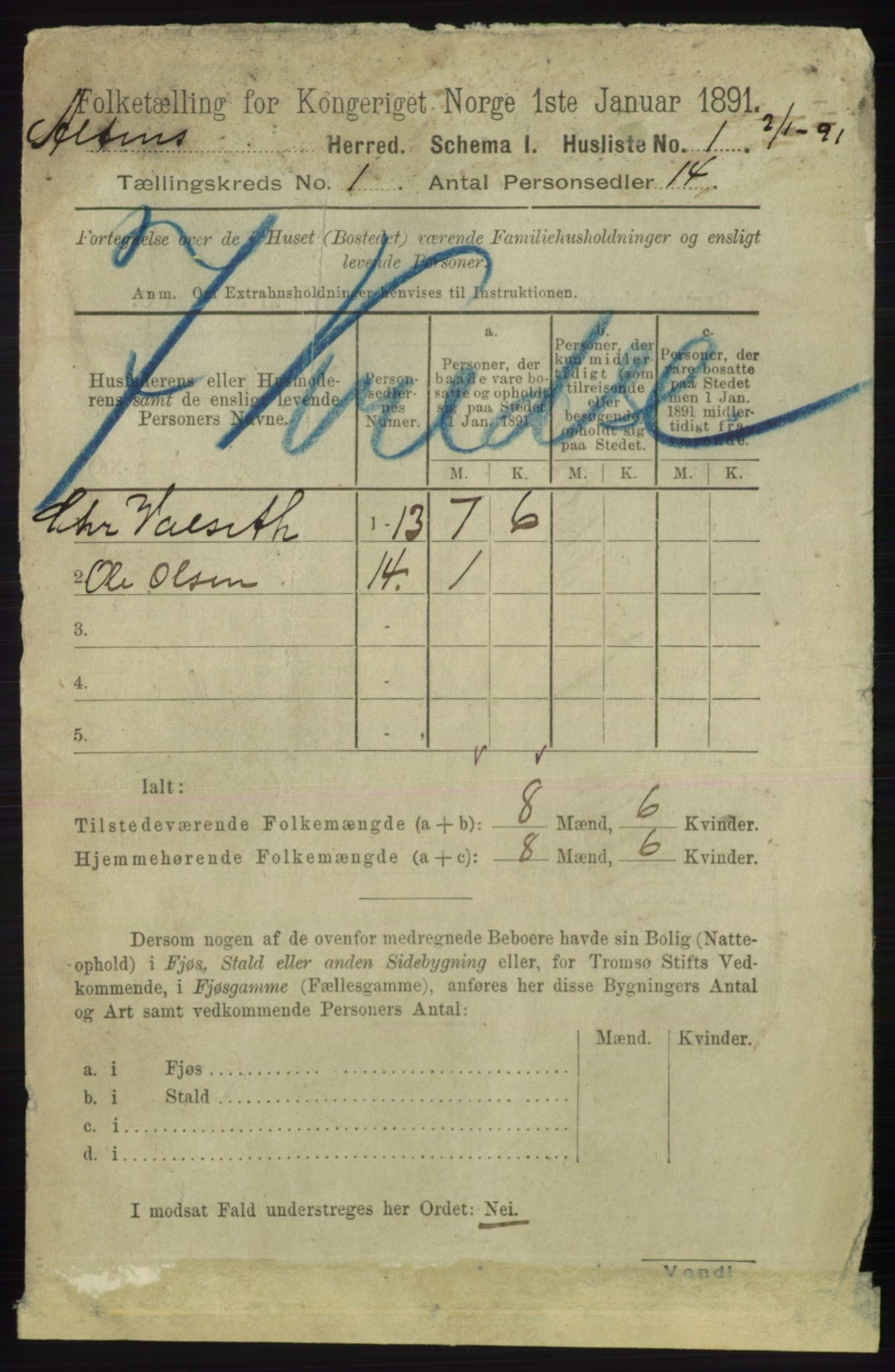 RA, 1891 census for 2012 Alta, 1891, p. 20