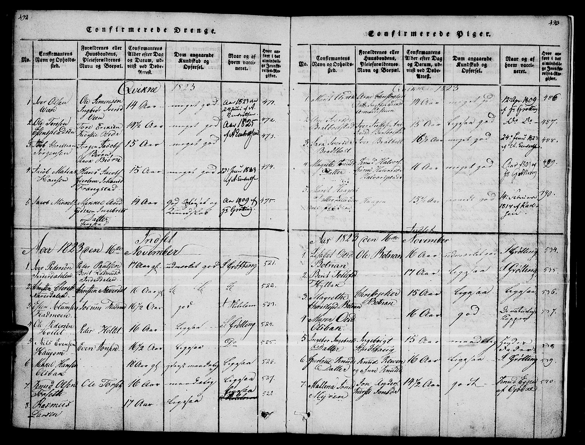 Kvikne prestekontor, SAH/PREST-064/H/Ha/Haa/L0004: Parish register (official) no. 4, 1815-1840, p. 492-493