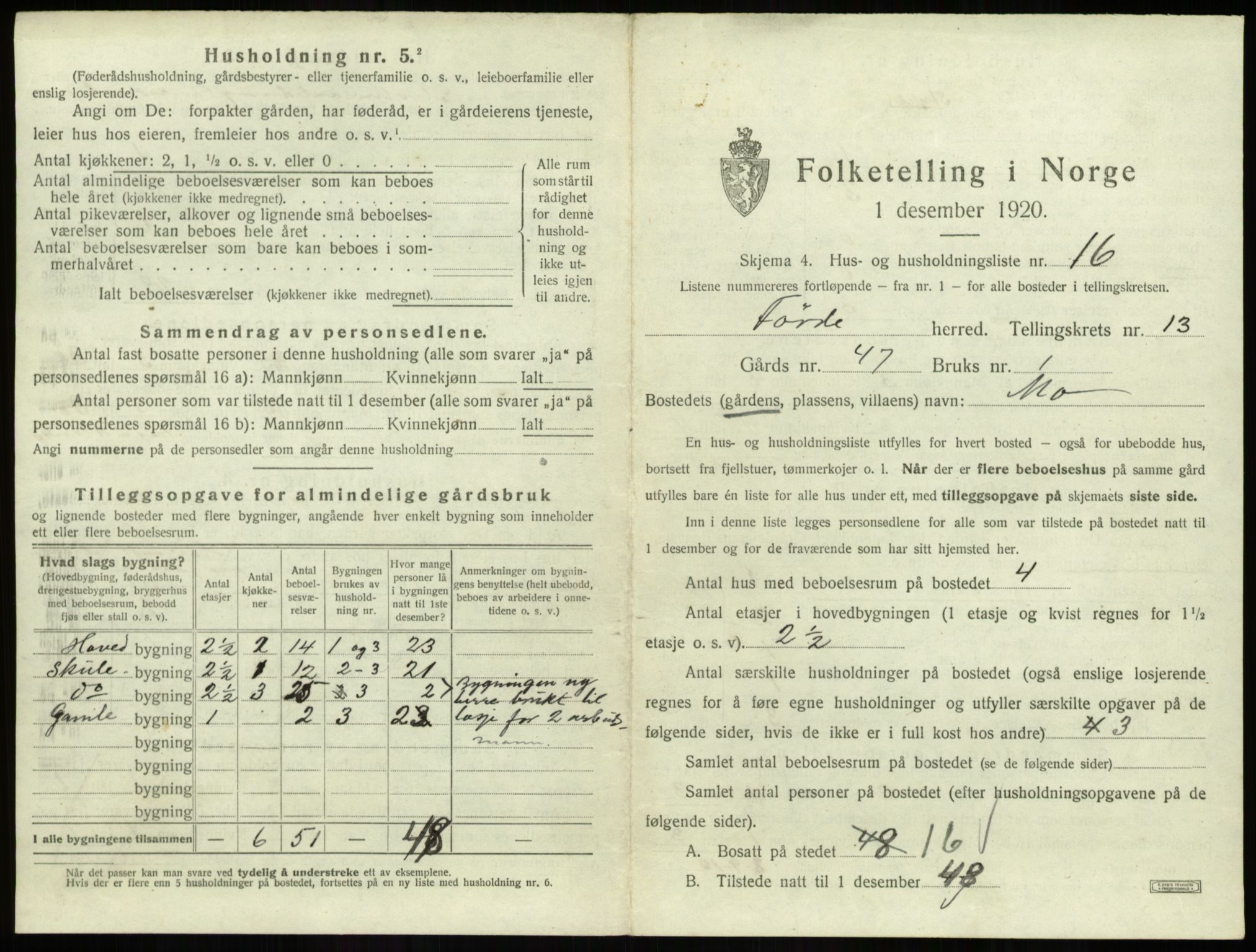 SAB, 1920 census for Førde, 1920, p. 717