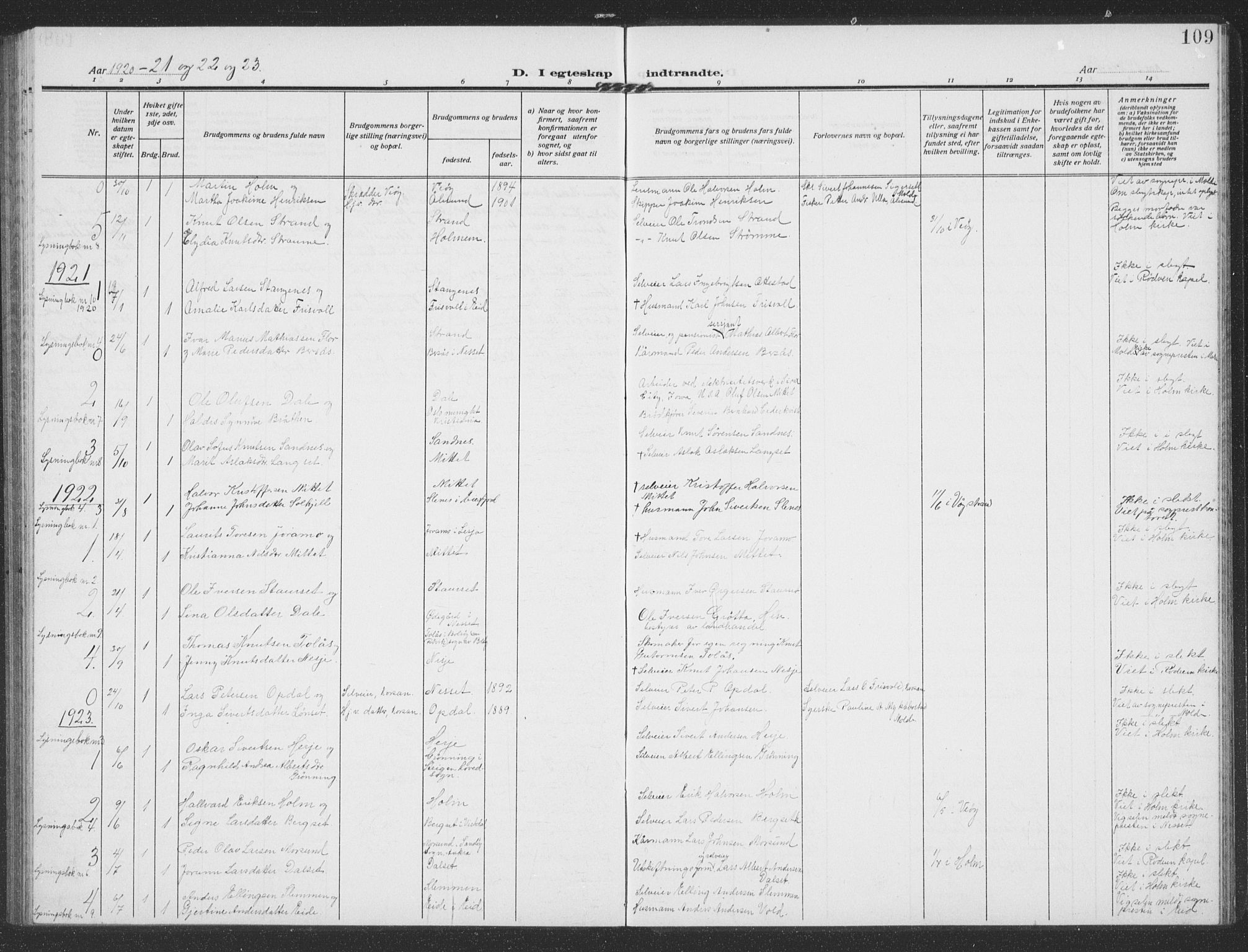 Ministerialprotokoller, klokkerbøker og fødselsregistre - Møre og Romsdal, SAT/A-1454/549/L0615: Parish register (copy) no. 549C01, 1905-1932, p. 109