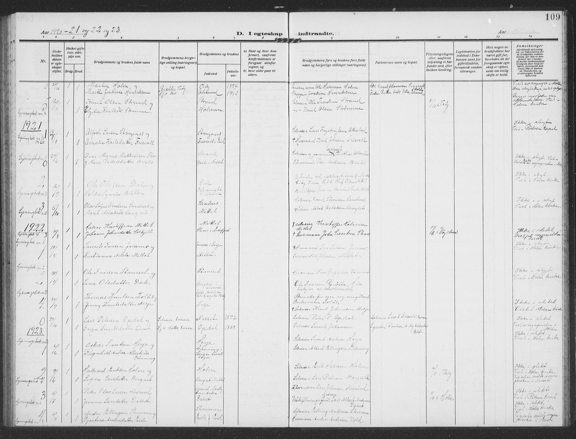 Ministerialprotokoller, klokkerbøker og fødselsregistre - Møre og Romsdal, AV/SAT-A-1454/549/L0615: Parish register (copy) no. 549C01, 1905-1932, p. 109