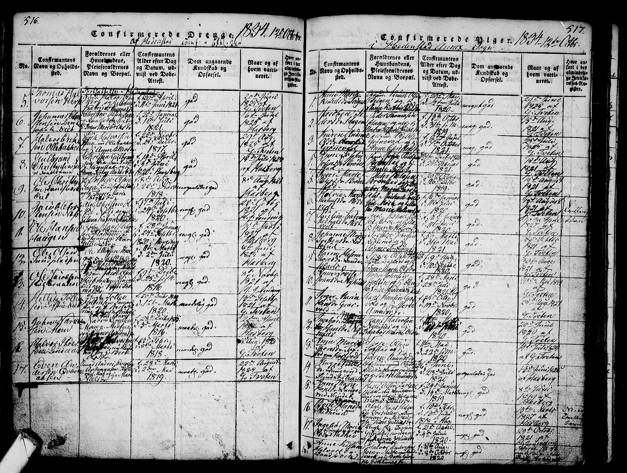 Sandsvær kirkebøker, AV/SAKO-A-244/G/Ga/L0003: Parish register (copy) no. I 3, 1817-1839, p. 516-517