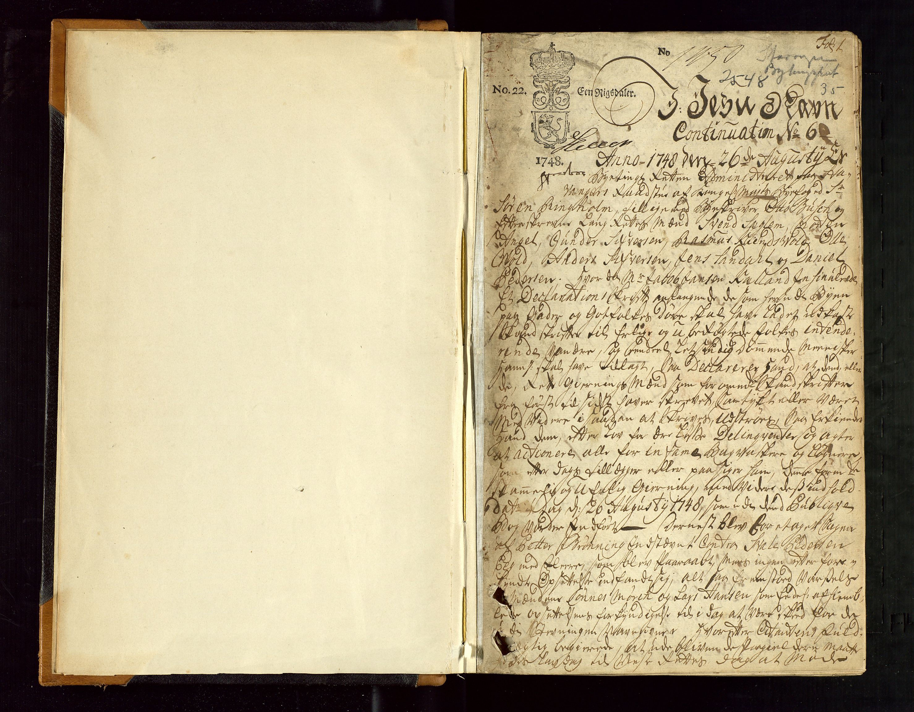 Stavanger byfogd, AV/SAST-A-101408/001/3/30/30BA/L0042: Bytingprotkoll, 1748-1756, p. 0b-1a