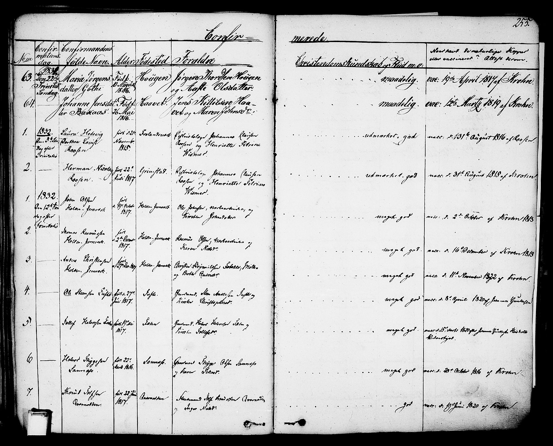 Holla kirkebøker, SAKO/A-272/F/Fa/L0004: Parish register (official) no. 4, 1830-1848, p. 255