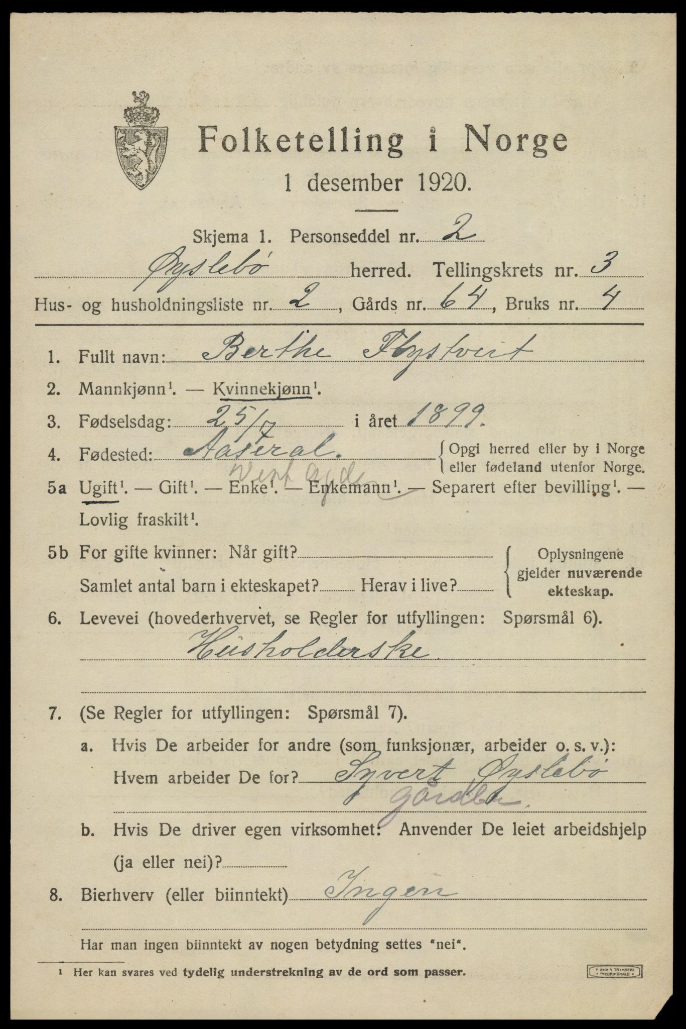 SAK, 1920 census for Øyslebø, 1920, p. 908