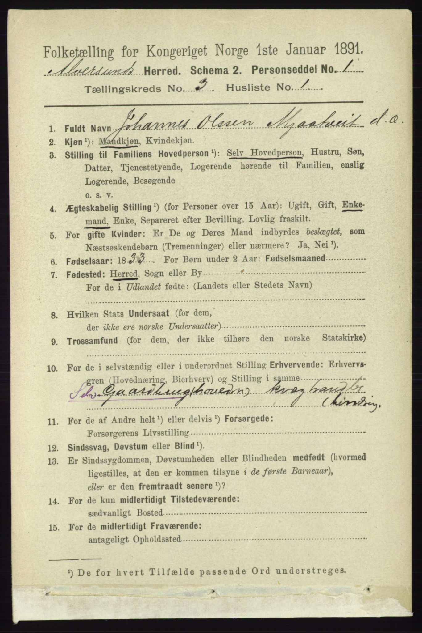 RA, 1891 census for 1257 Alversund, 1891, p. 1032