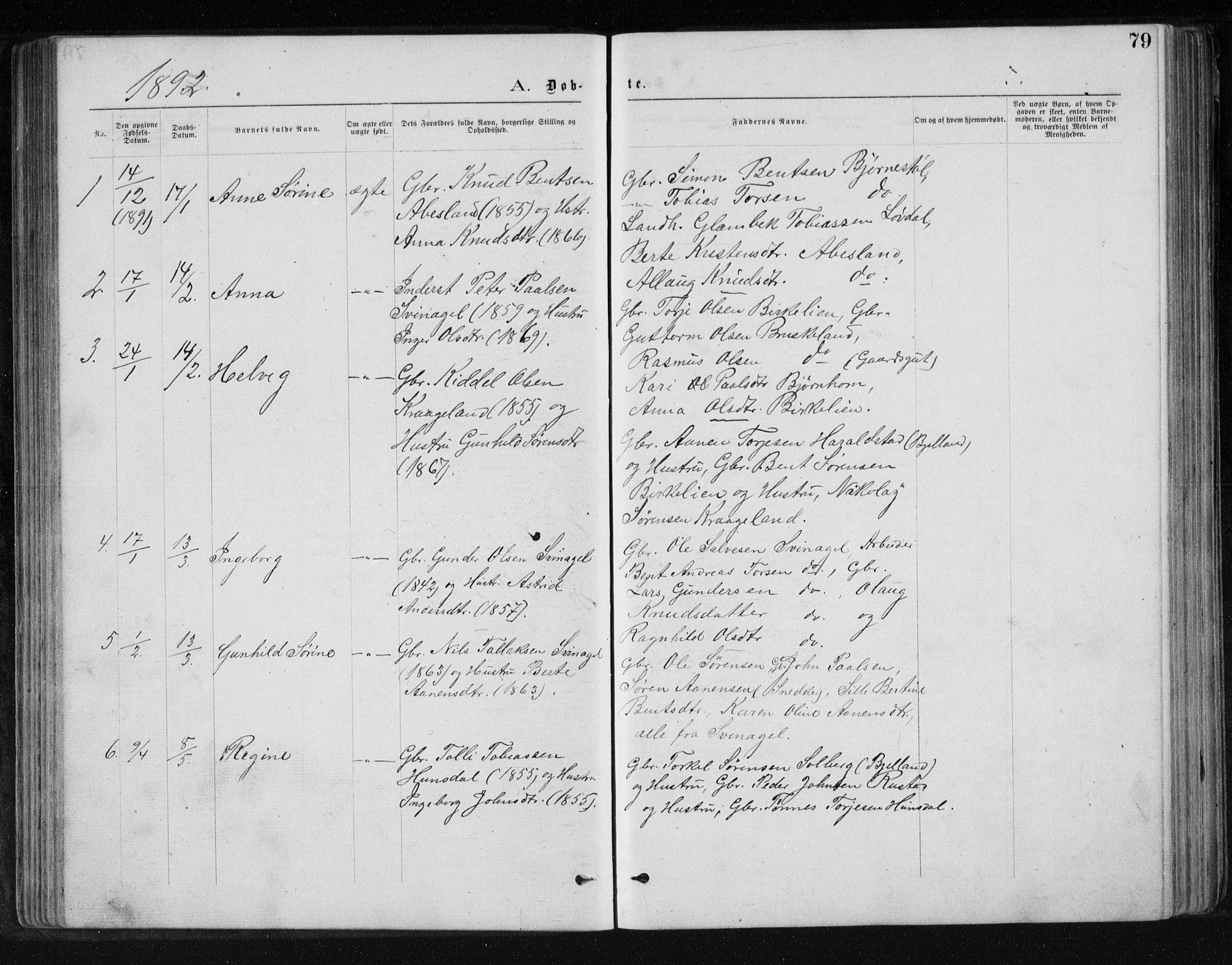 Holum sokneprestkontor, AV/SAK-1111-0022/F/Fb/Fbb/L0003: Parish register (copy) no. B 3, 1875-1898, p. 79