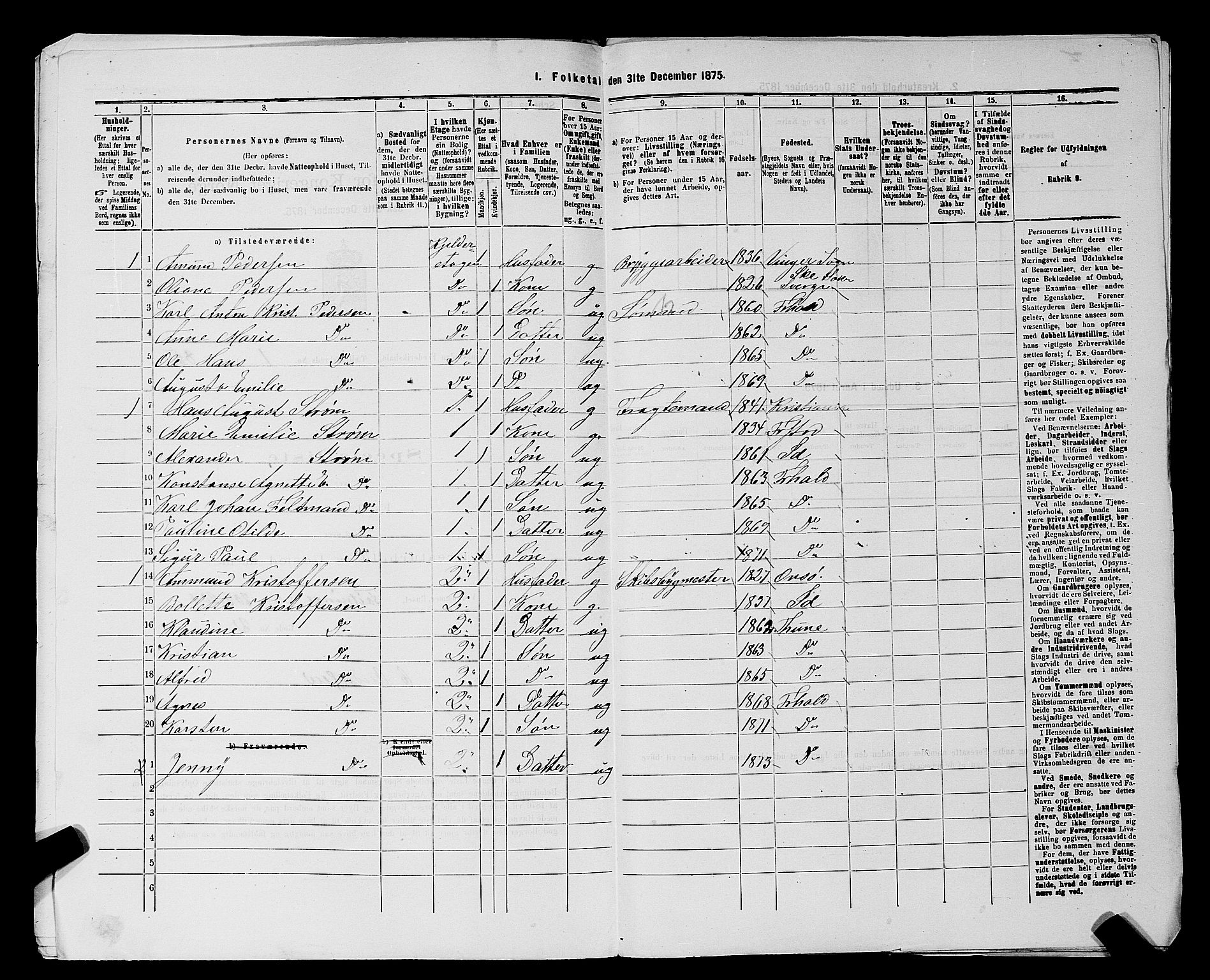 RA, 1875 census for 0101P Fredrikshald, 1875, p. 198