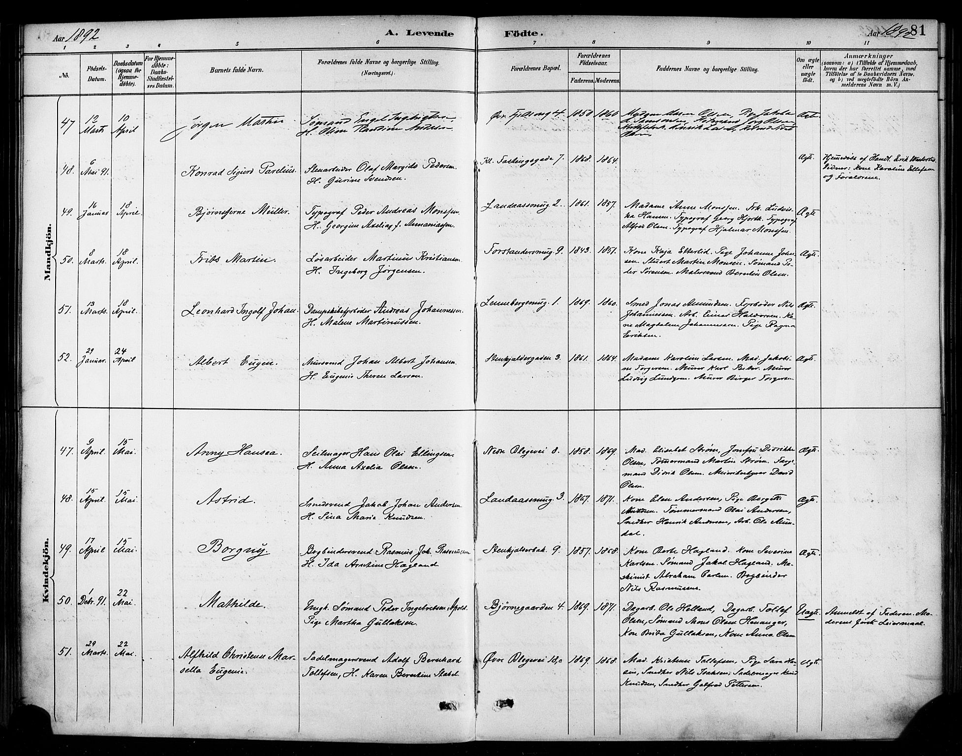 Korskirken sokneprestembete, SAB/A-76101/H/Haa/L0022: Parish register (official) no. B 8, 1889-1899, p. 81
