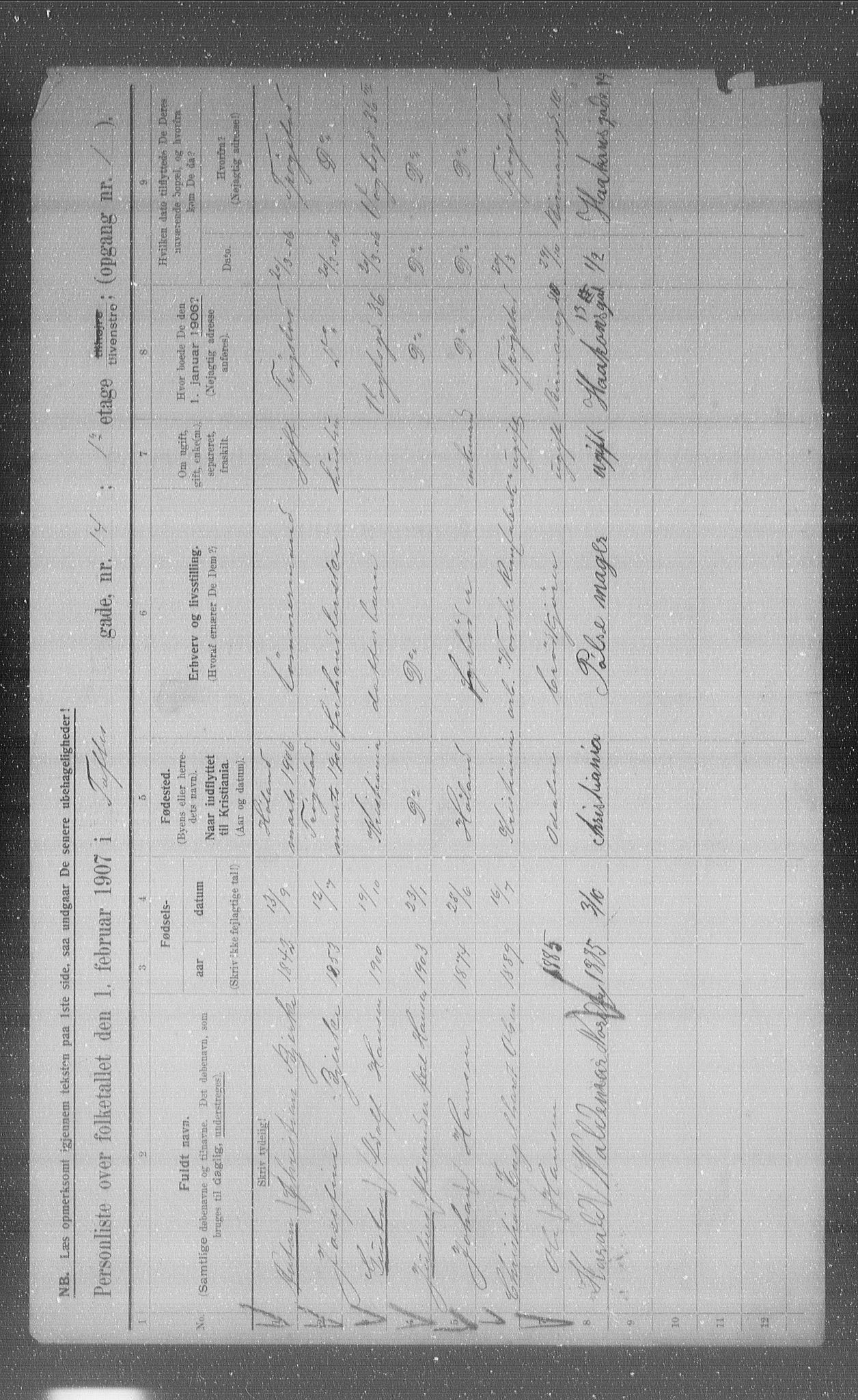 OBA, Municipal Census 1907 for Kristiania, 1907, p. 56681