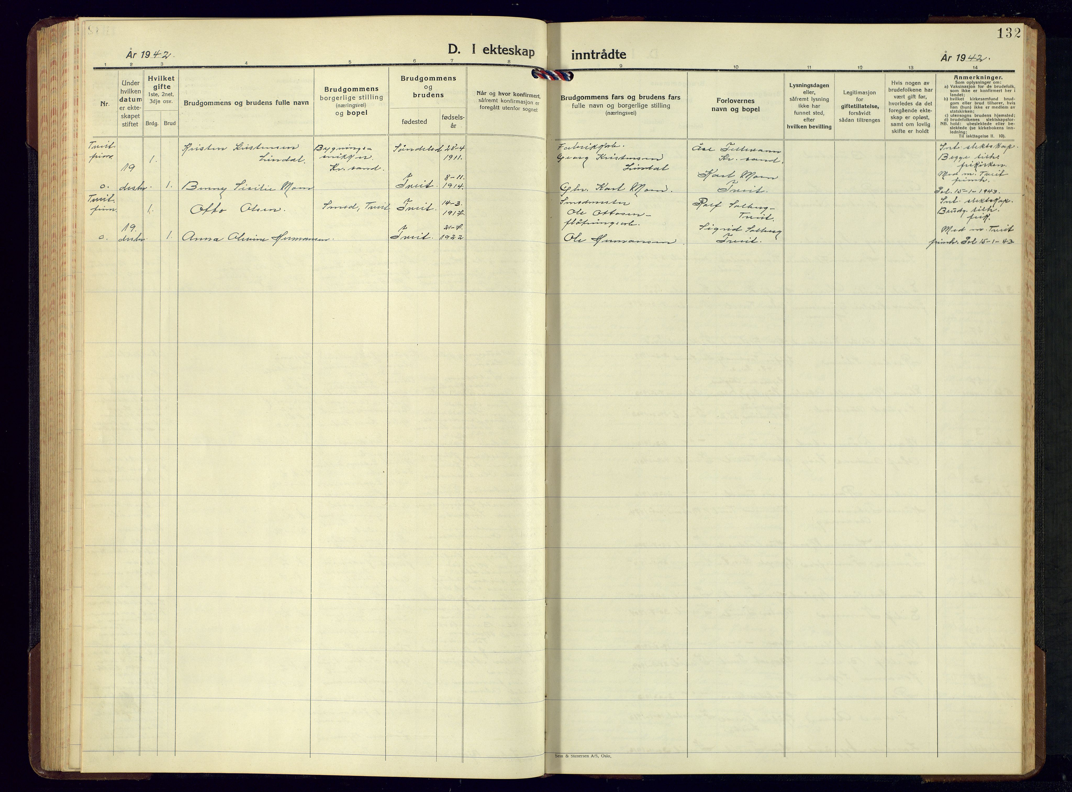 Tveit sokneprestkontor, AV/SAK-1111-0043/F/Fb/L0006: Parish register (copy) no. B-6, 1941-1962, p. 132