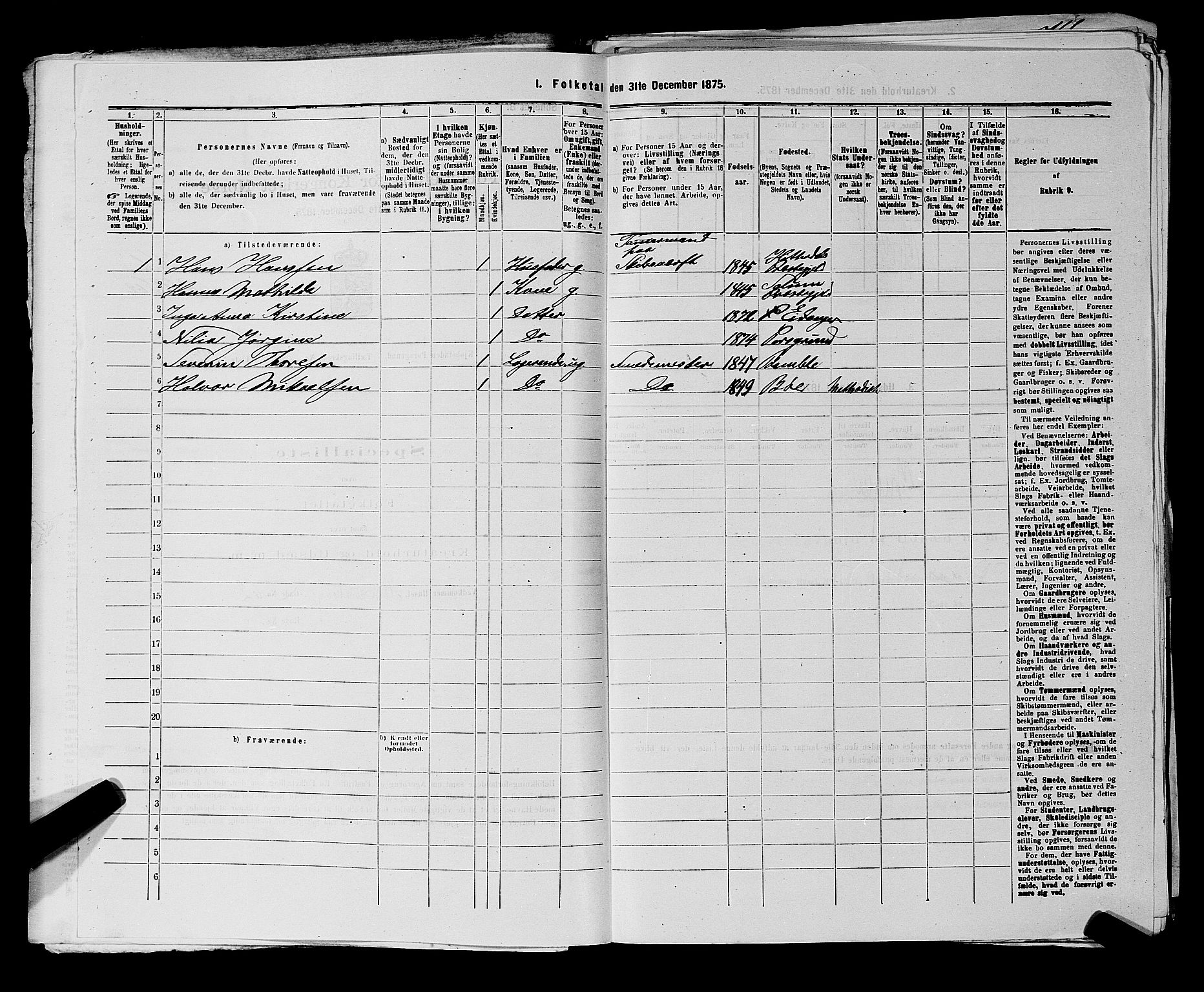 SAKO, 1875 census for 0805P Porsgrunn, 1875, p. 734