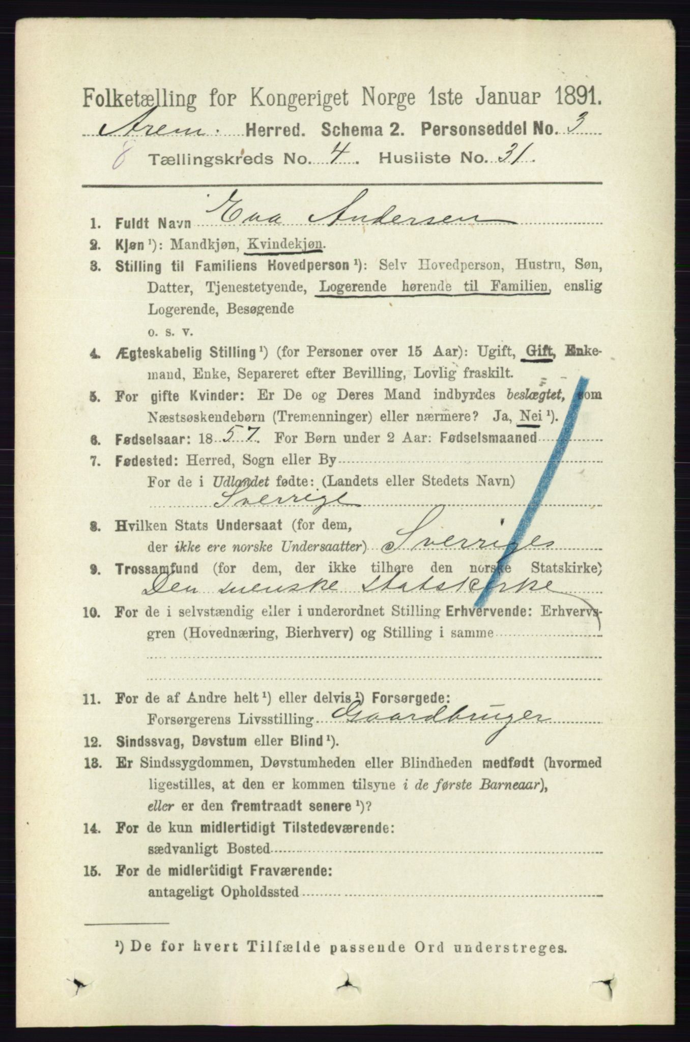 RA, 1891 census for 0118 Aremark, 1891, p. 2125